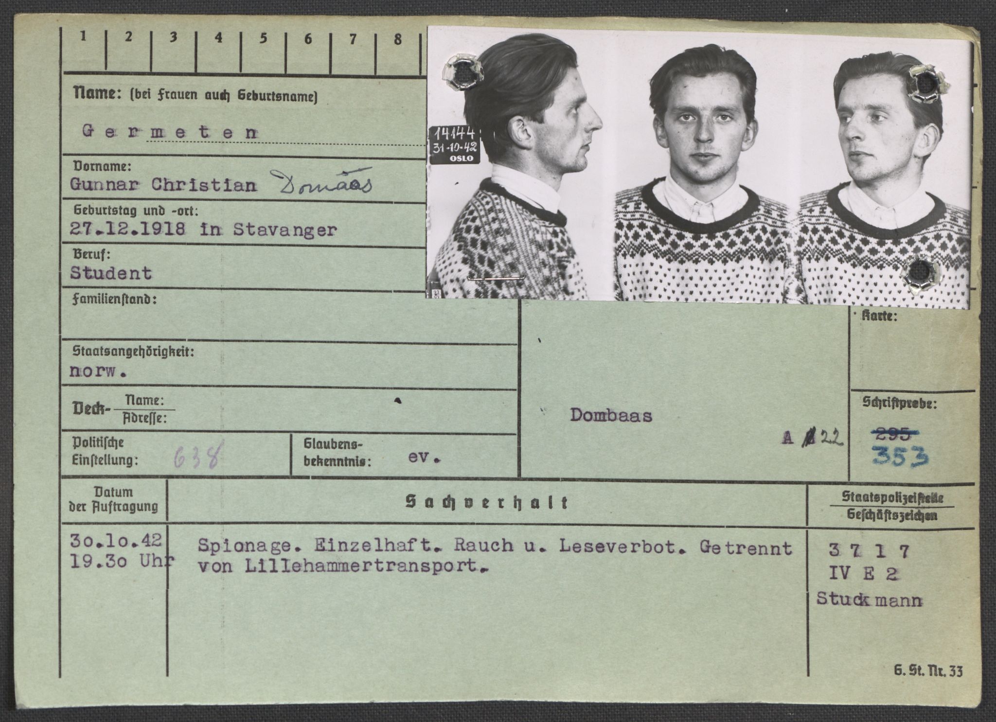 Befehlshaber der Sicherheitspolizei und des SD, RA/RAFA-5969/E/Ea/Eaa/L0003: Register over norske fanger i Møllergata 19: Eng-Hag, 1940-1945, s. 779