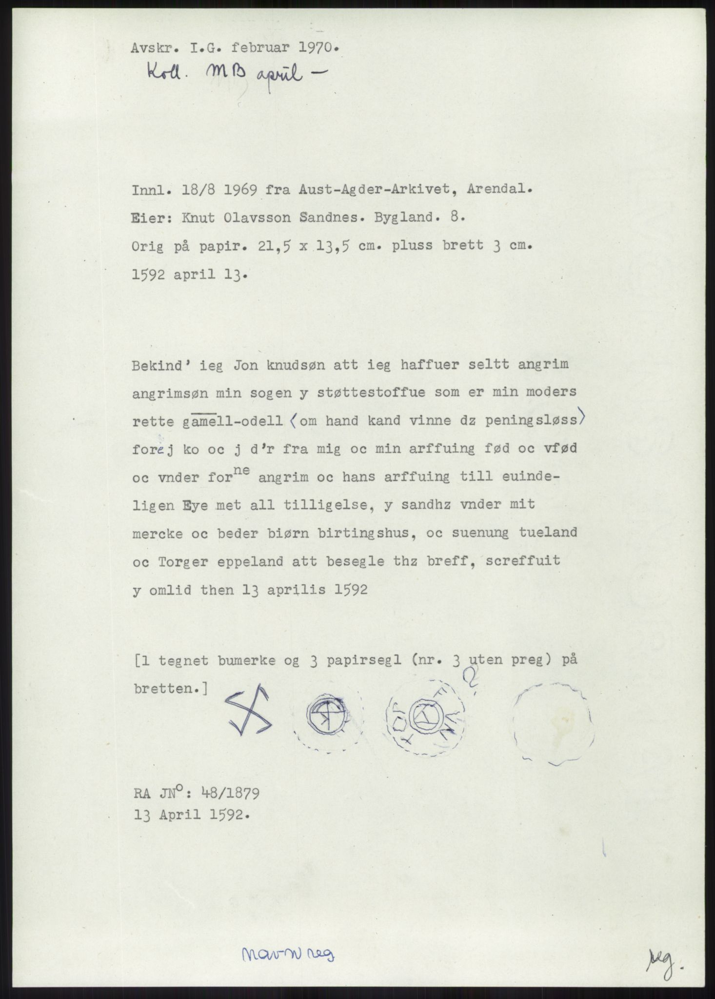 Samlinger til kildeutgivelse, Diplomavskriftsamlingen, AV/RA-EA-4053/H/Ha, s. 1881