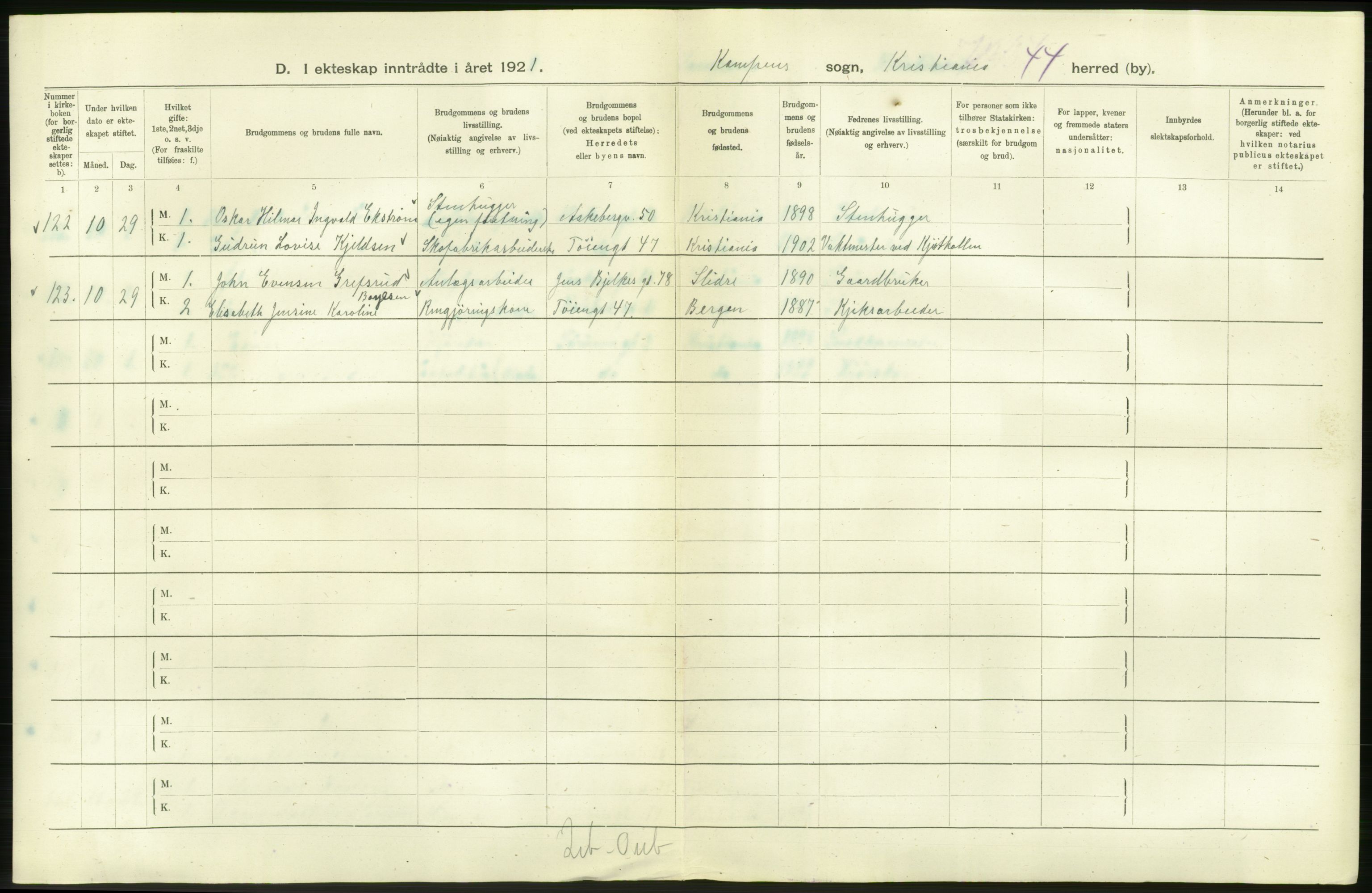 Statistisk sentralbyrå, Sosiodemografiske emner, Befolkning, AV/RA-S-2228/D/Df/Dfc/Dfca/L0011: Kristiania: Gifte, 1921, s. 782