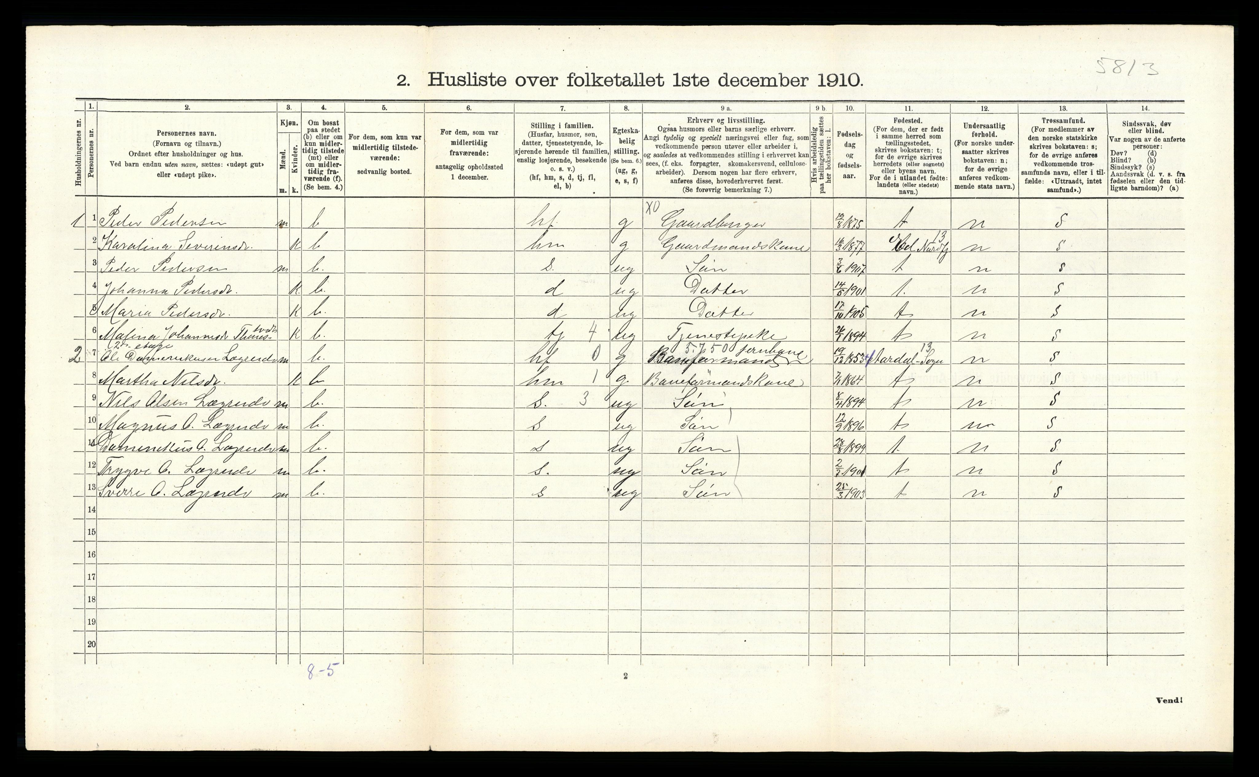 RA, Folketelling 1910 for 1250 Haus herred, 1910, s. 955