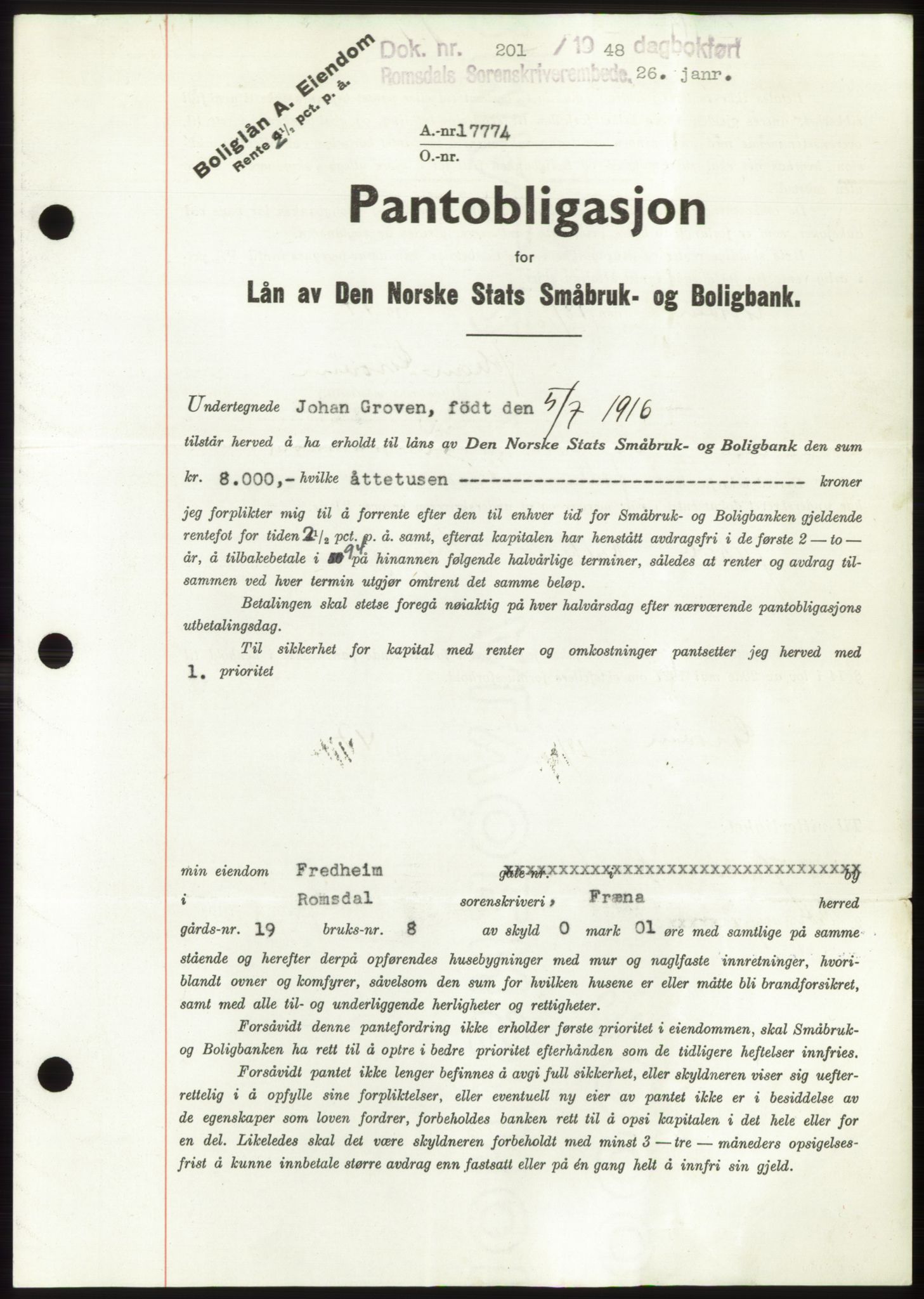 Romsdal sorenskriveri, SAT/A-4149/1/2/2C: Pantebok nr. B3, 1946-1948, Dagboknr: 201/1948