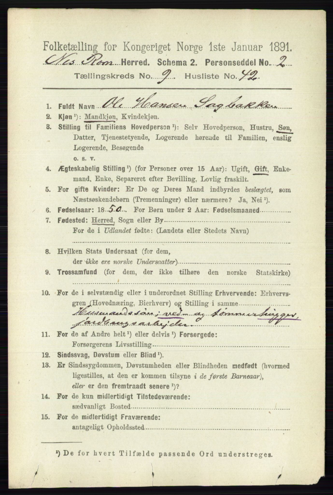 RA, Folketelling 1891 for 0236 Nes herred, 1891, s. 5547