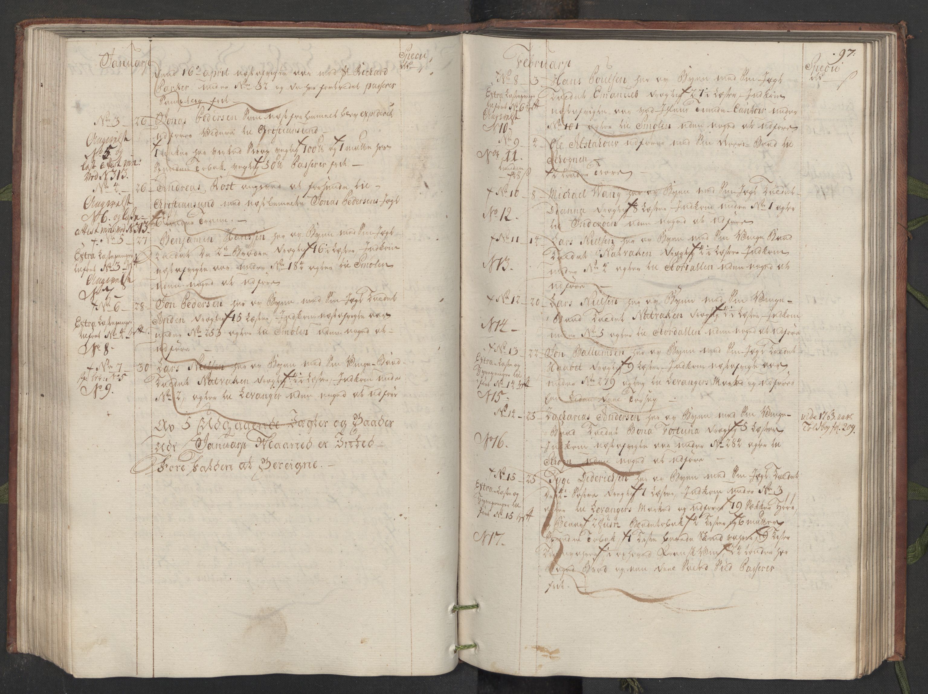 Generaltollkammeret, tollregnskaper, AV/RA-EA-5490/R33/L0083/0001: Tollregnskaper Trondheim A / Utgående hovedtollbok, 1764, s. 96b-97a