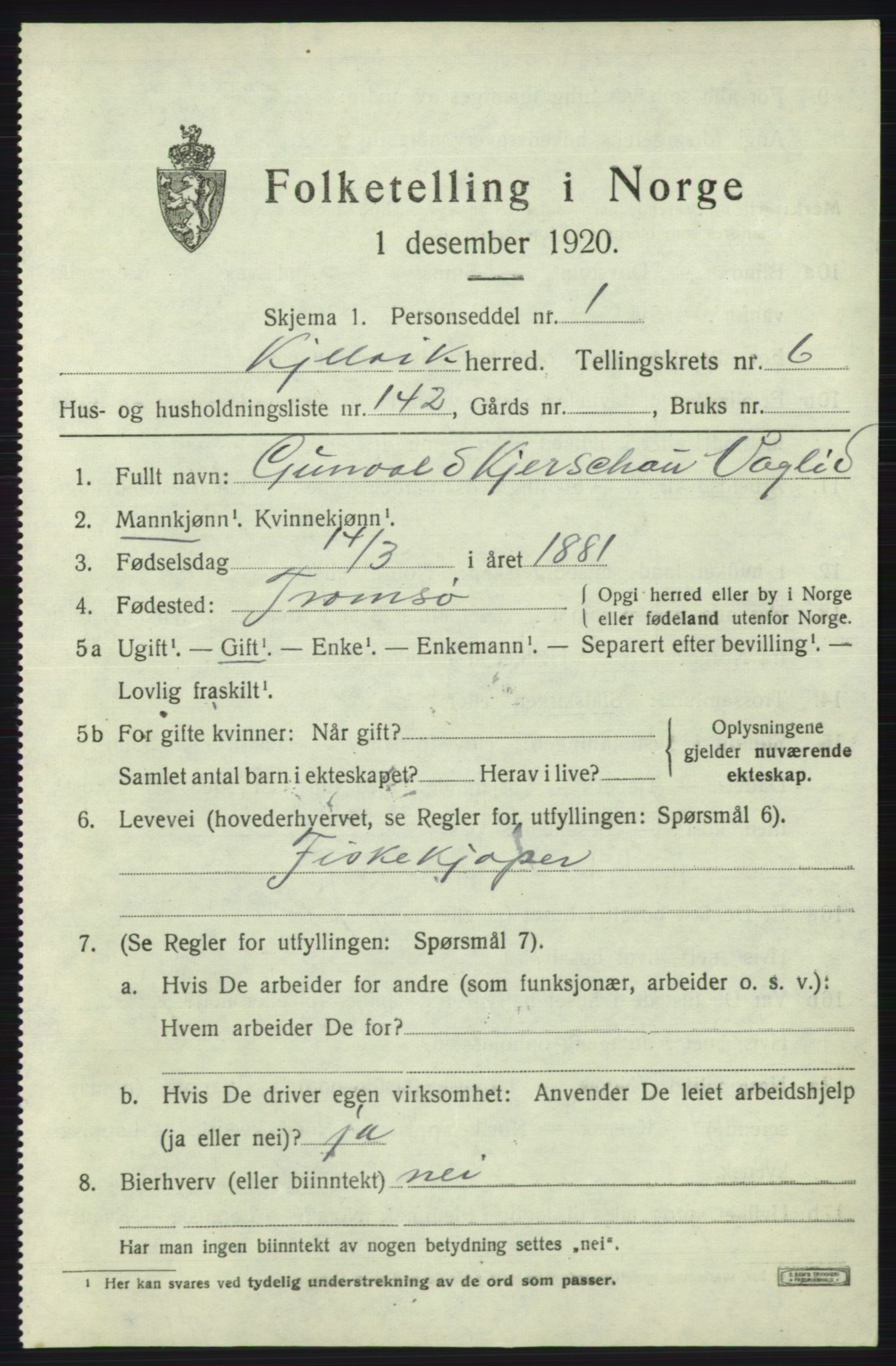 SATØ, Folketelling 1920 for 2019 Kjelvik herred, 1920, s. 5311