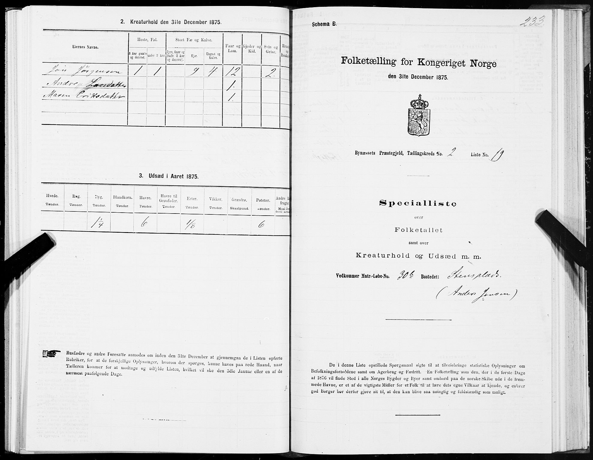 SAT, Folketelling 1875 for 1655P Byneset prestegjeld, 1875, s. 1233