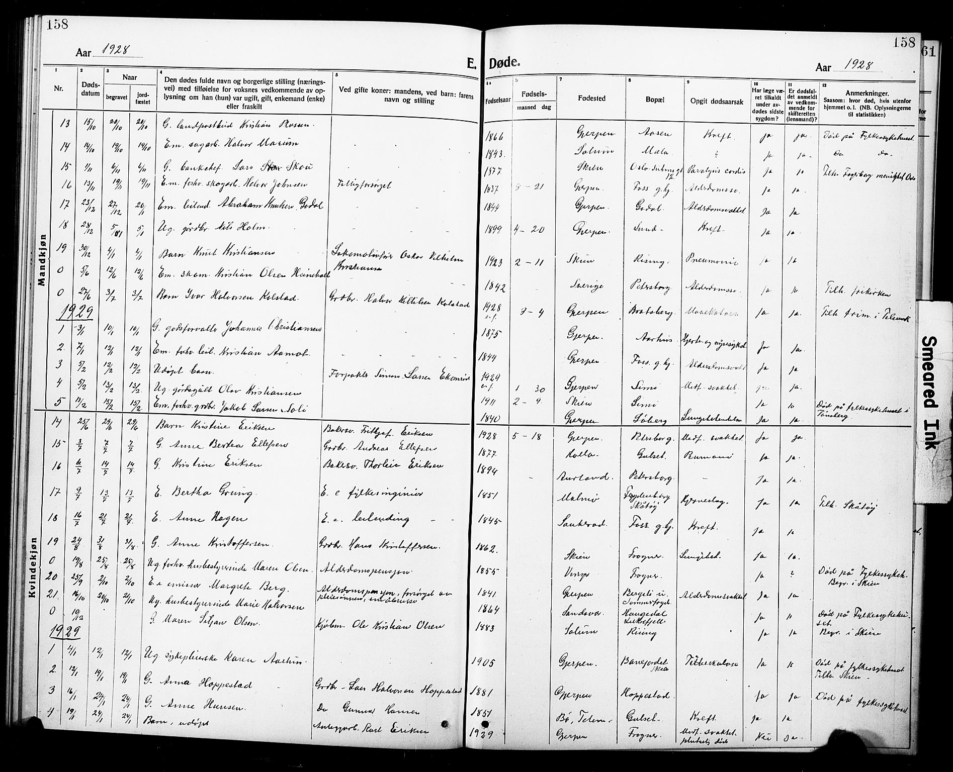 Gjerpen kirkebøker, AV/SAKO-A-265/G/Ga/L0004: Klokkerbok nr. I 4, 1920-1931, s. 158
