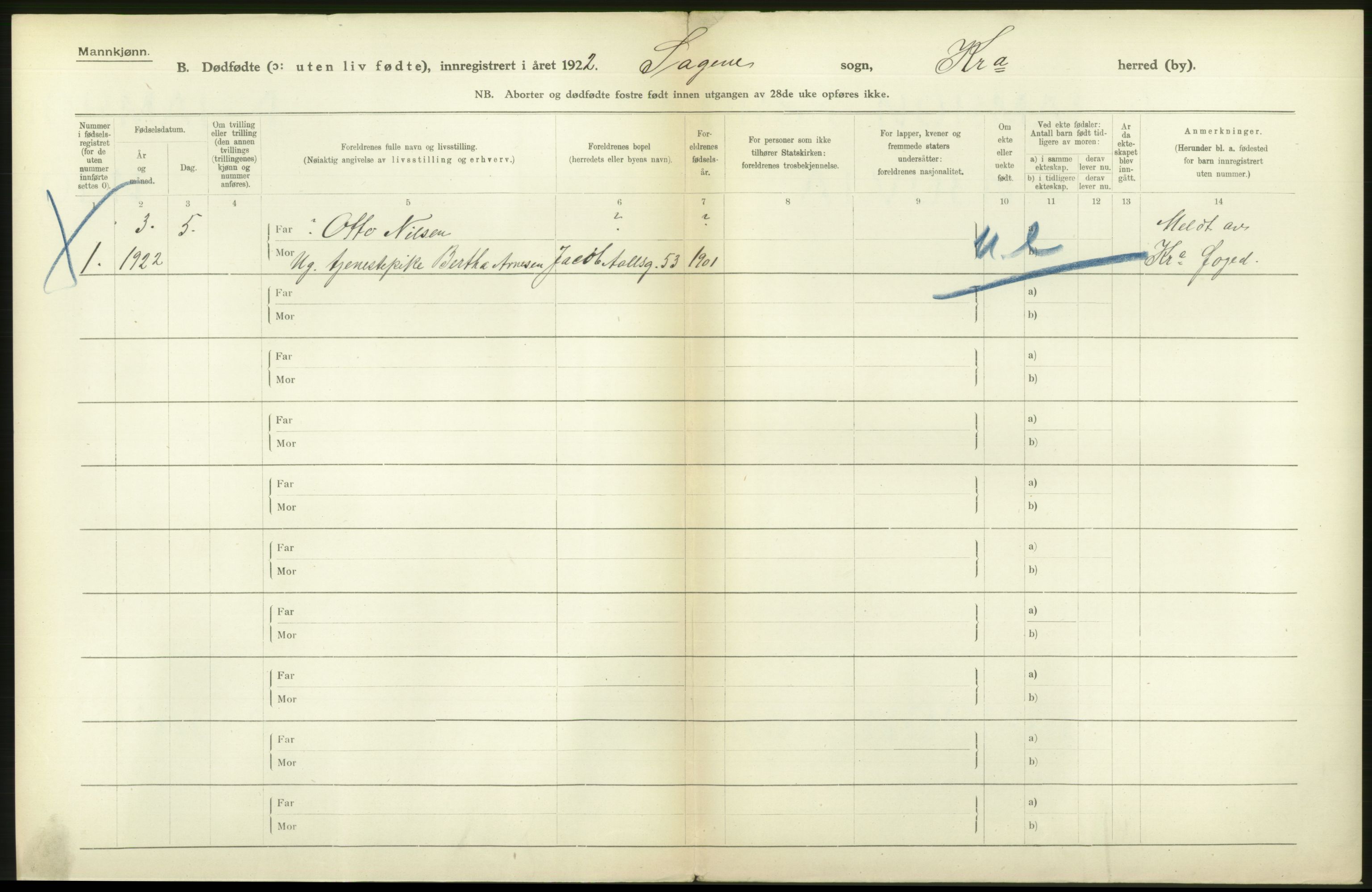 Statistisk sentralbyrå, Sosiodemografiske emner, Befolkning, RA/S-2228/D/Df/Dfc/Dfcb/L0010: Kristiania: Døde, dødfødte, 1922, s. 60