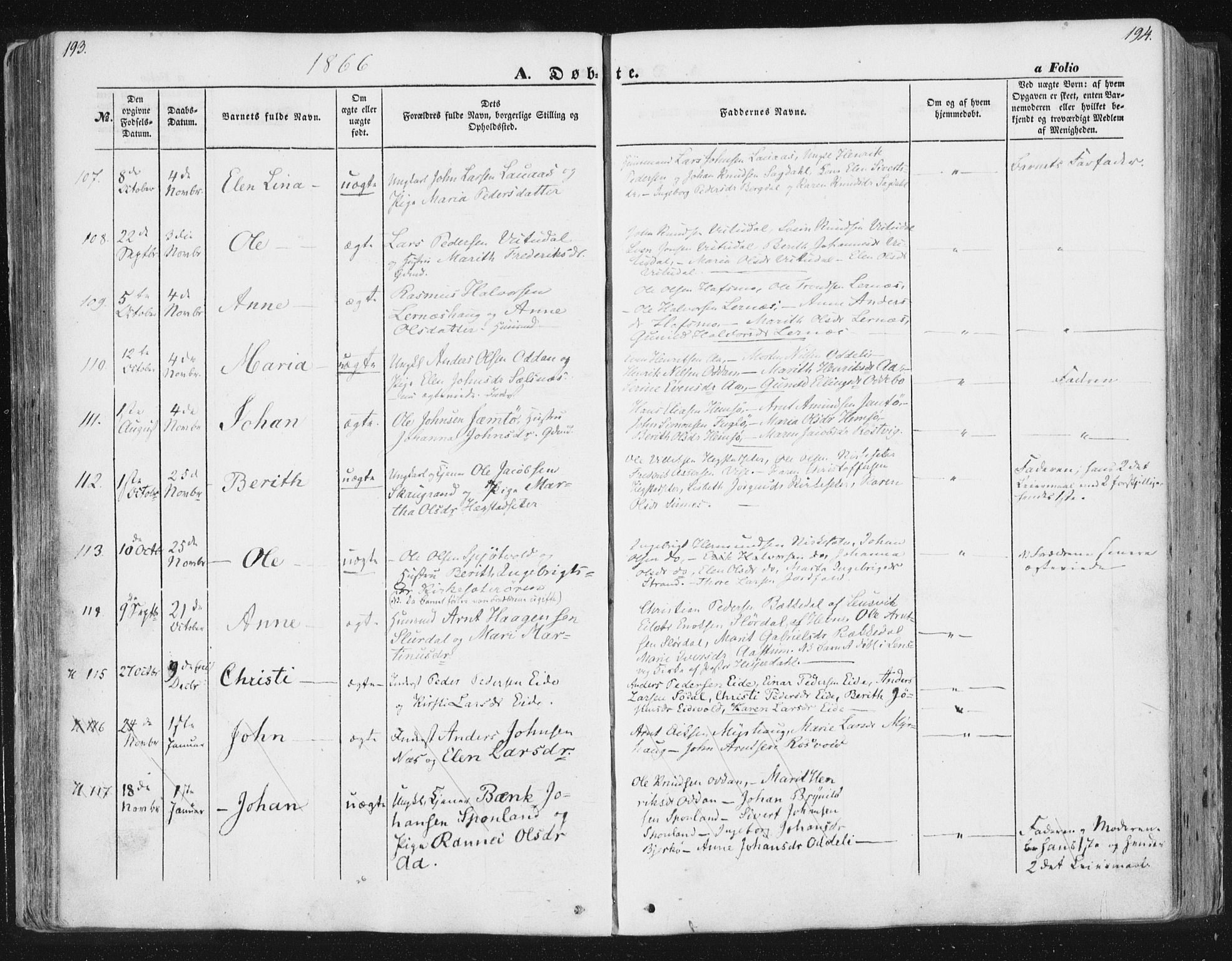 Ministerialprotokoller, klokkerbøker og fødselsregistre - Sør-Trøndelag, AV/SAT-A-1456/630/L0494: Ministerialbok nr. 630A07, 1852-1868, s. 193-194