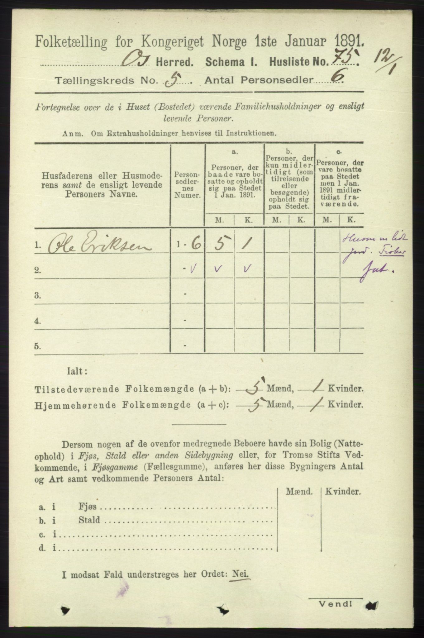 RA, Folketelling 1891 for 1243 Os herred, 1891, s. 1243