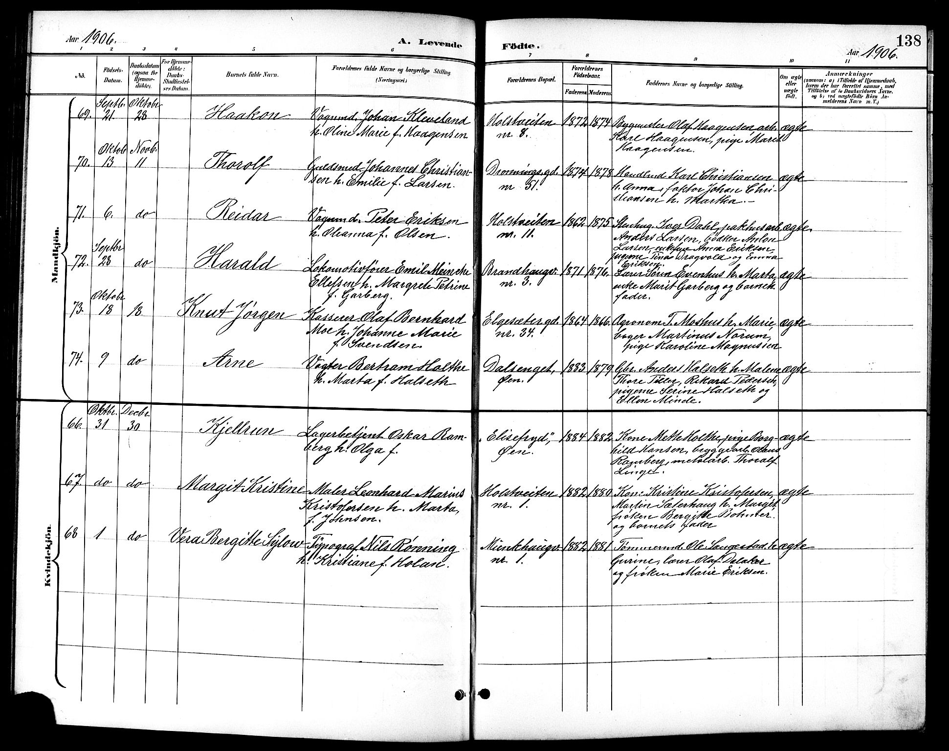 Ministerialprotokoller, klokkerbøker og fødselsregistre - Sør-Trøndelag, SAT/A-1456/601/L0094: Klokkerbok nr. 601C12, 1898-1911, s. 138