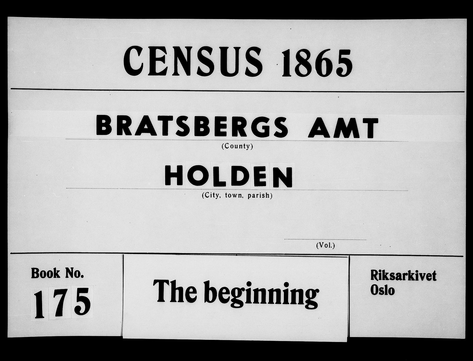 RA, Folketelling 1865 for 0819P Holla prestegjeld, 1865, s. 1