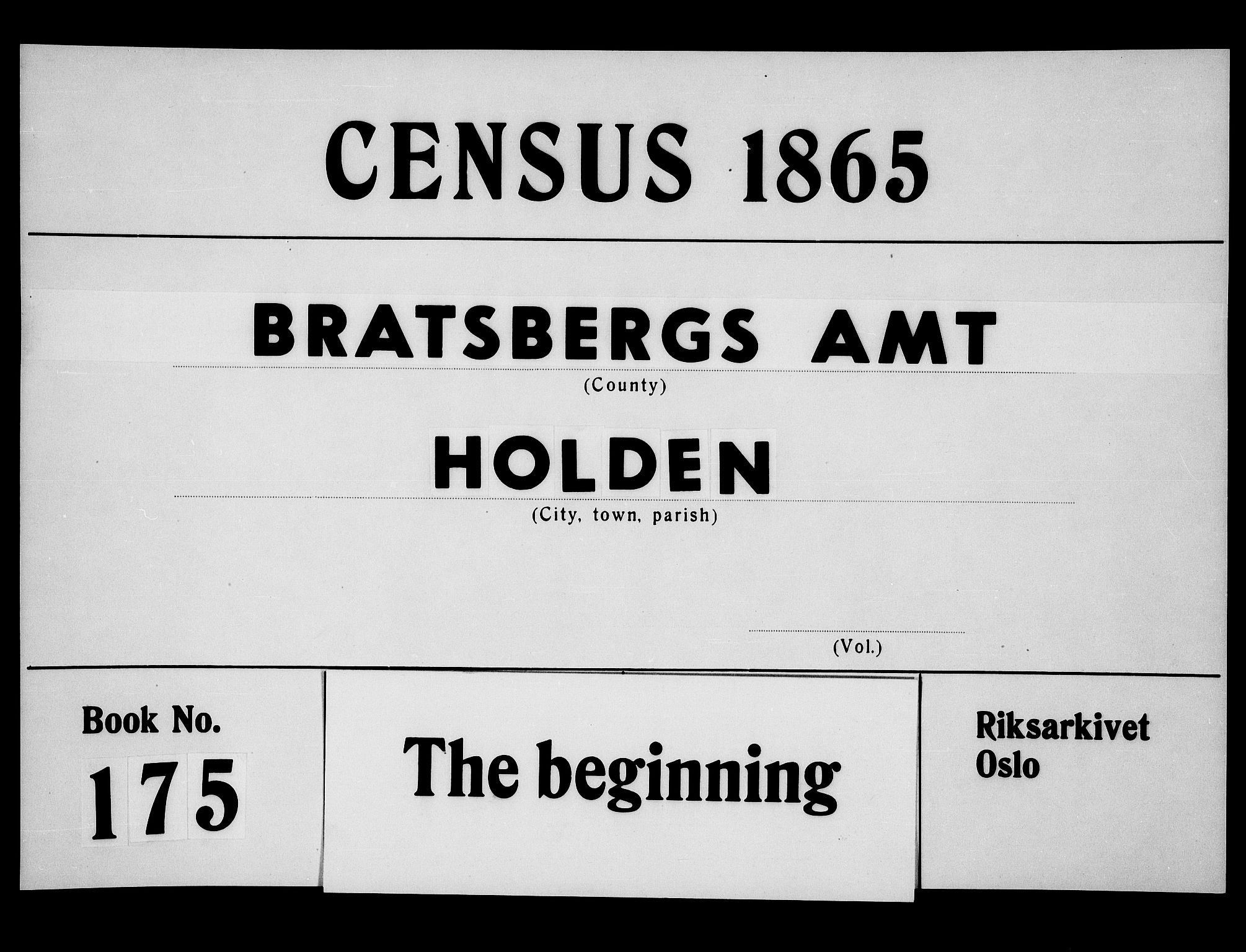 RA, Folketelling 1865 for 0819P Holla prestegjeld, 1865, s. 1