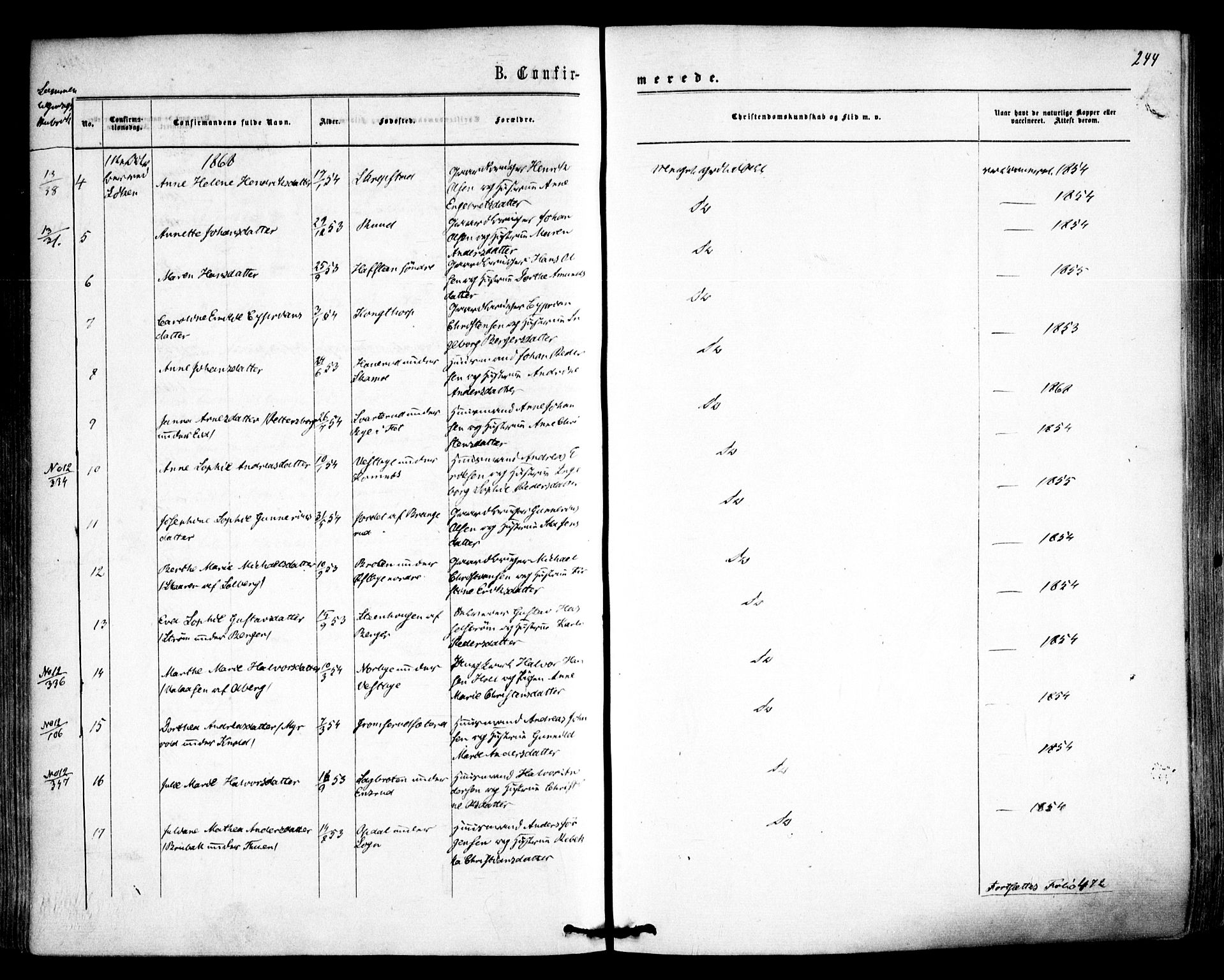 Høland prestekontor Kirkebøker, AV/SAO-A-10346a/F/Fa/L0011: Ministerialbok nr. I 11, 1862-1869, s. 244