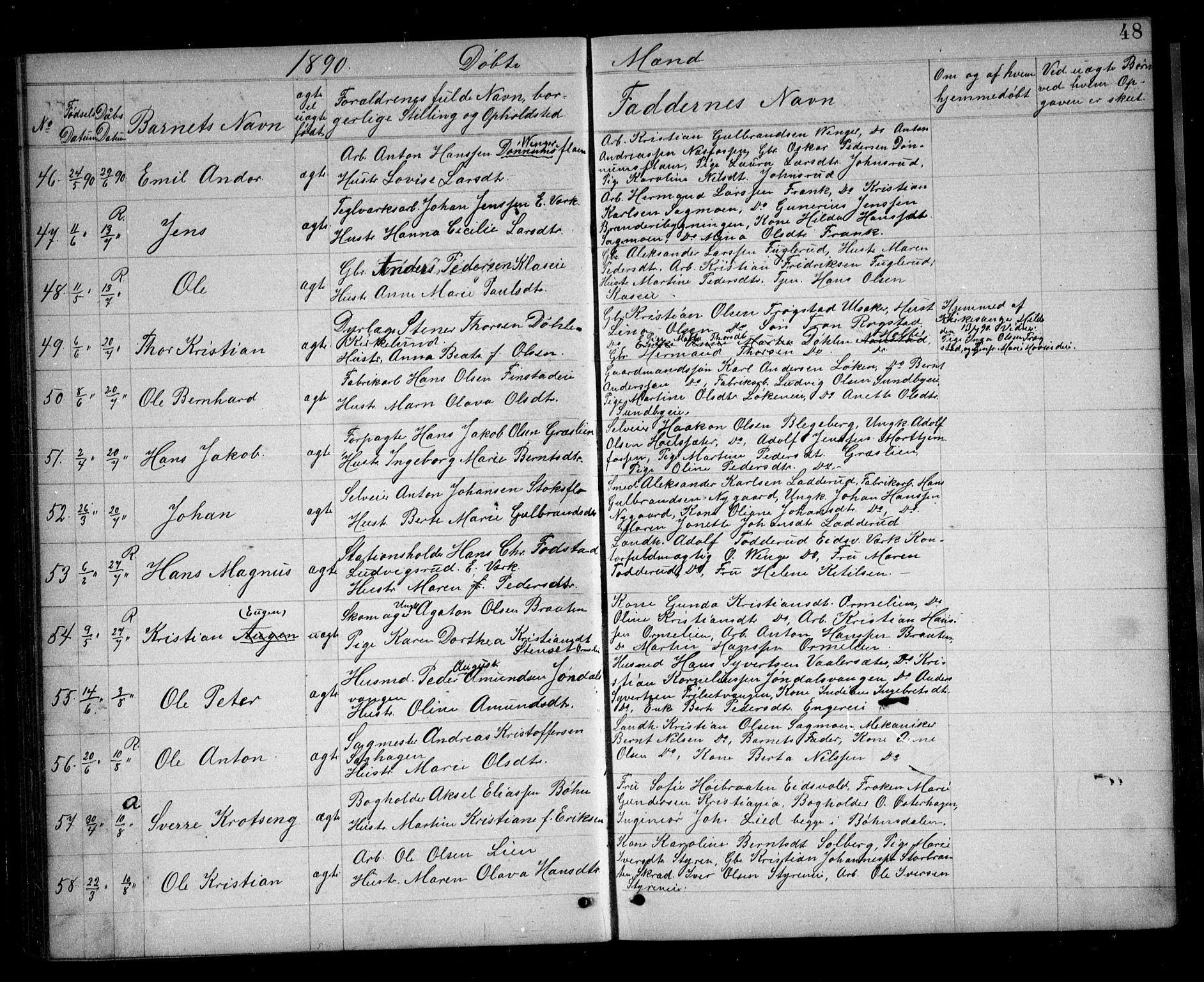 Eidsvoll prestekontor Kirkebøker, AV/SAO-A-10888/G/Ga/L0005: Klokkerbok nr. I 5, 1884-1894, s. 48
