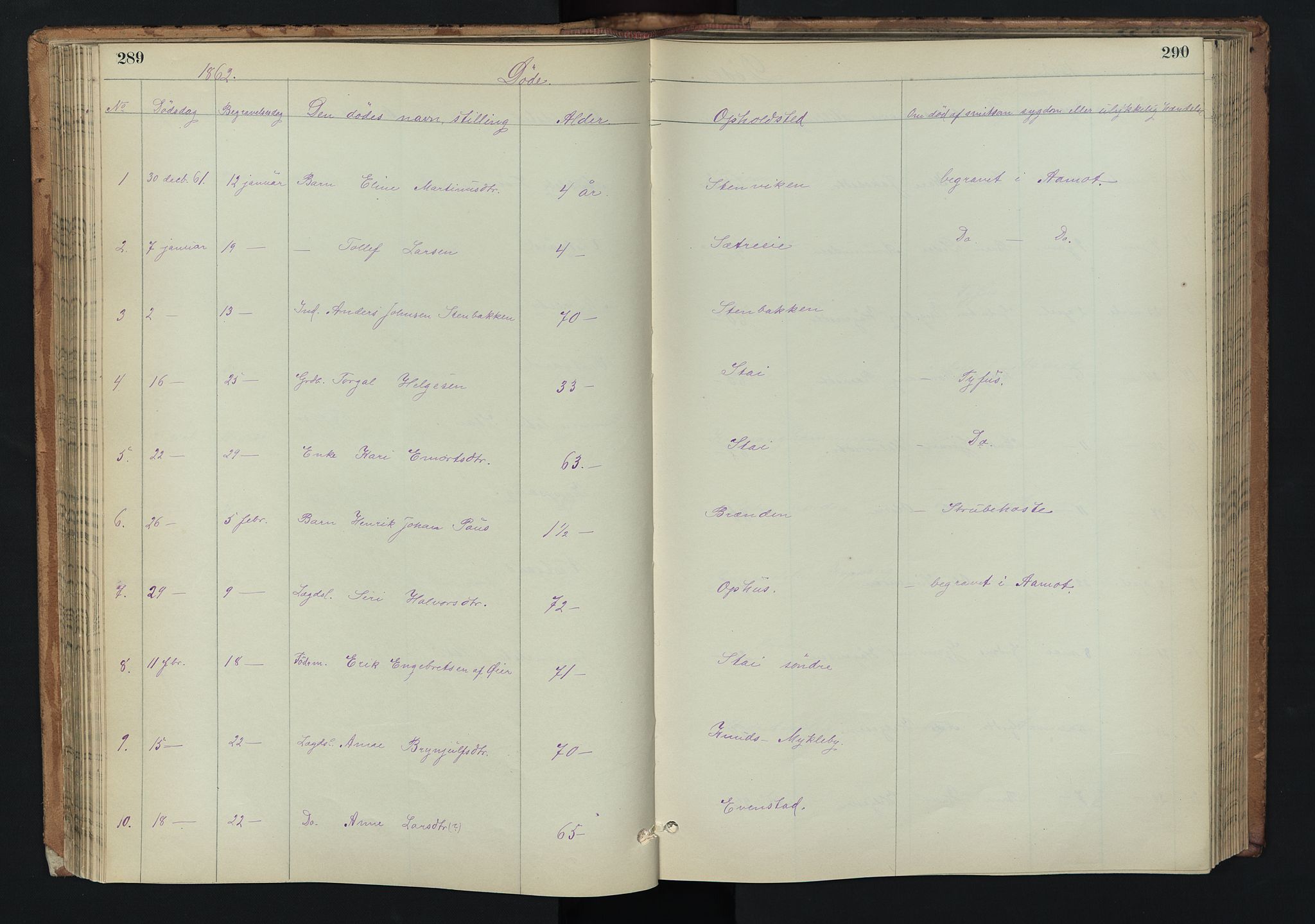 Stor-Elvdal prestekontor, AV/SAH-PREST-052/H/Ha/Hab/L0002: Klokkerbok nr. 2, 1860-1894, s. 289-290