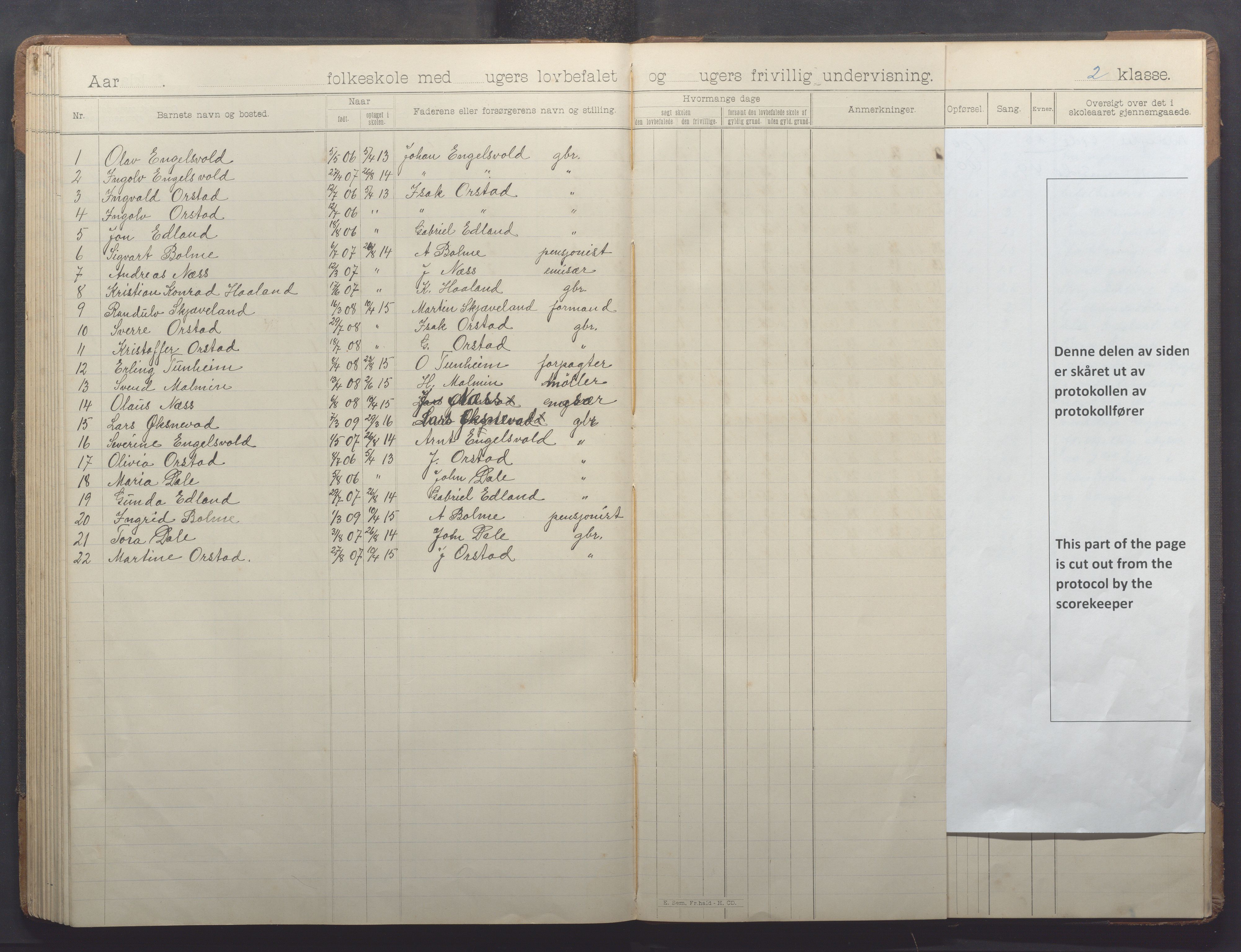 Klepp kommune - Engelsvoll skole, IKAR/K-100299/H/L0001: Skoleprotokoll, 1908-1918, s. 92