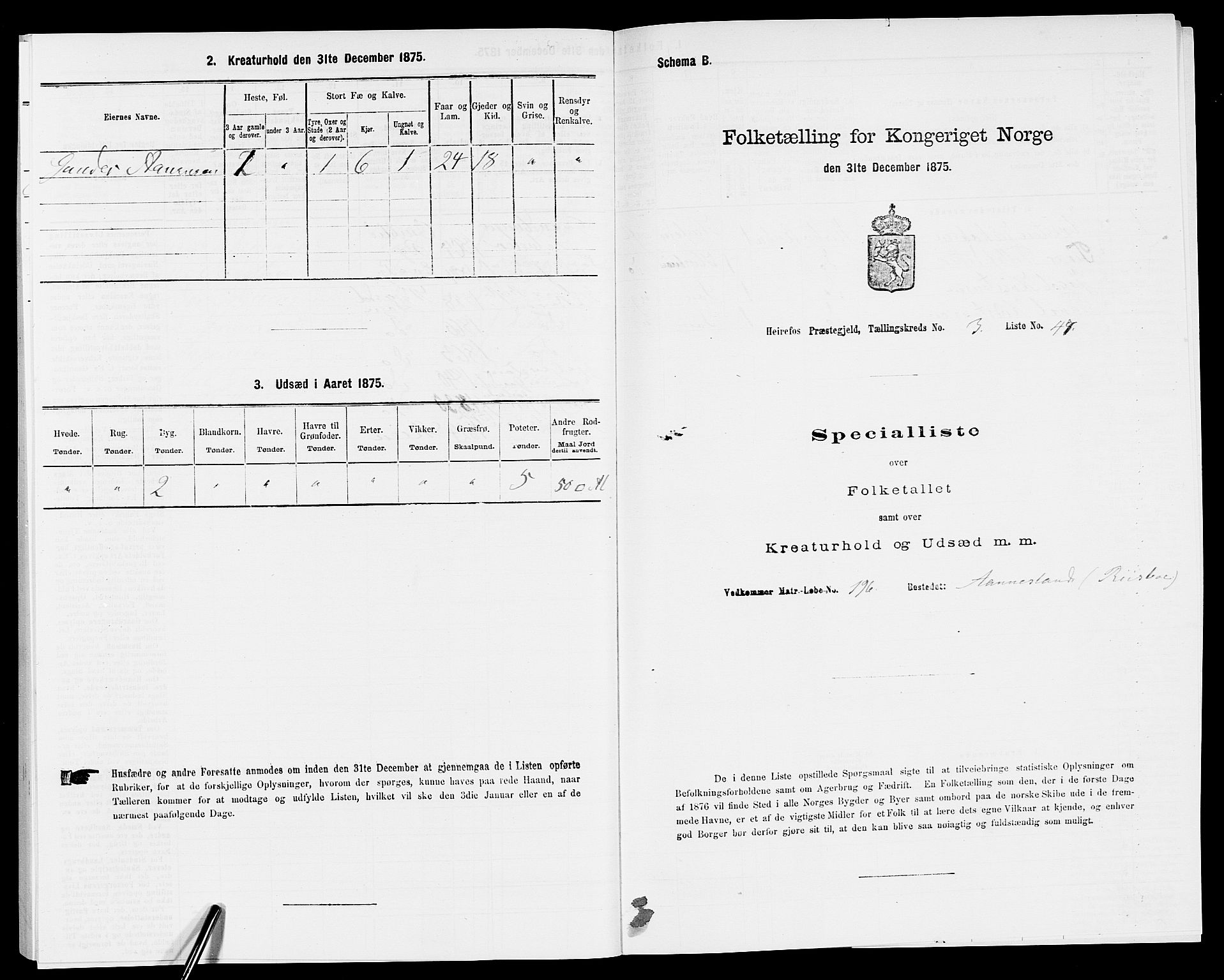 SAK, Folketelling 1875 for 0933P Herefoss prestegjeld, 1875, s. 310