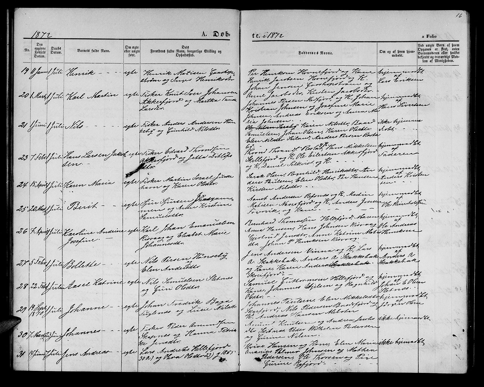 Hammerfest sokneprestkontor, AV/SATØ-S-1347/H/Hb/L0005.klokk: Klokkerbok nr. 5, 1869-1884, s. 16