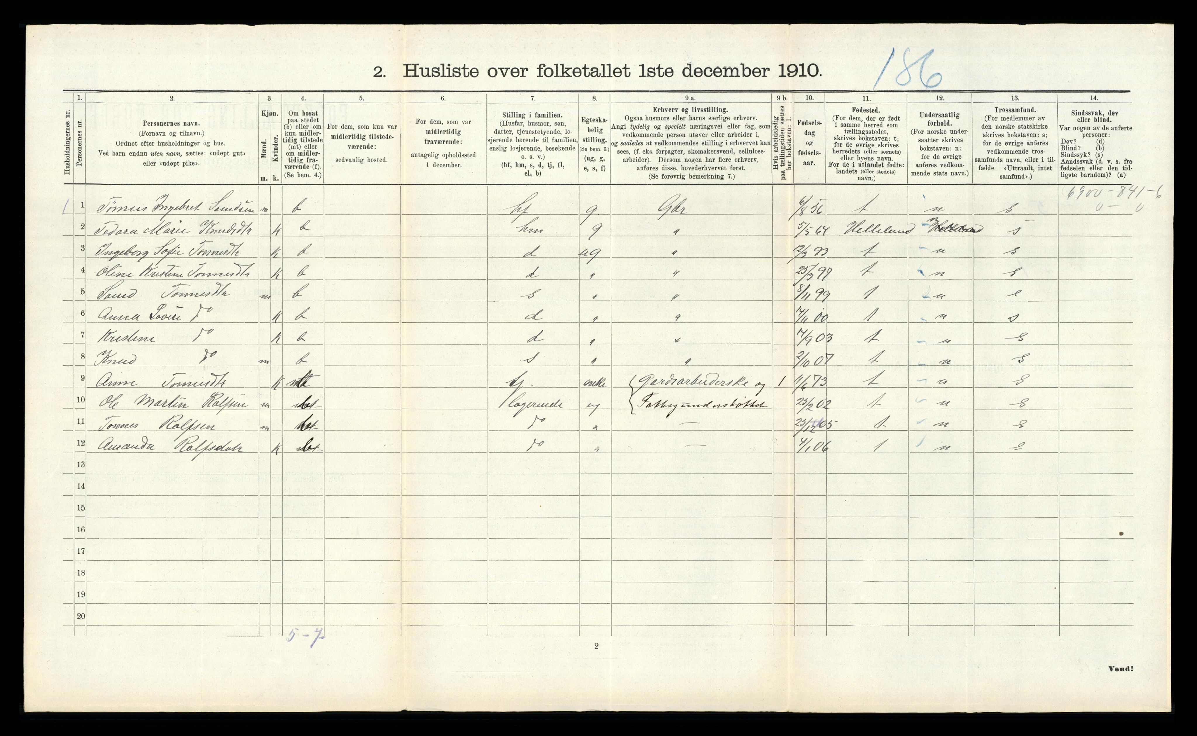 RA, Folketelling 1910 for 1113 Heskestad herred, 1910, s. 83