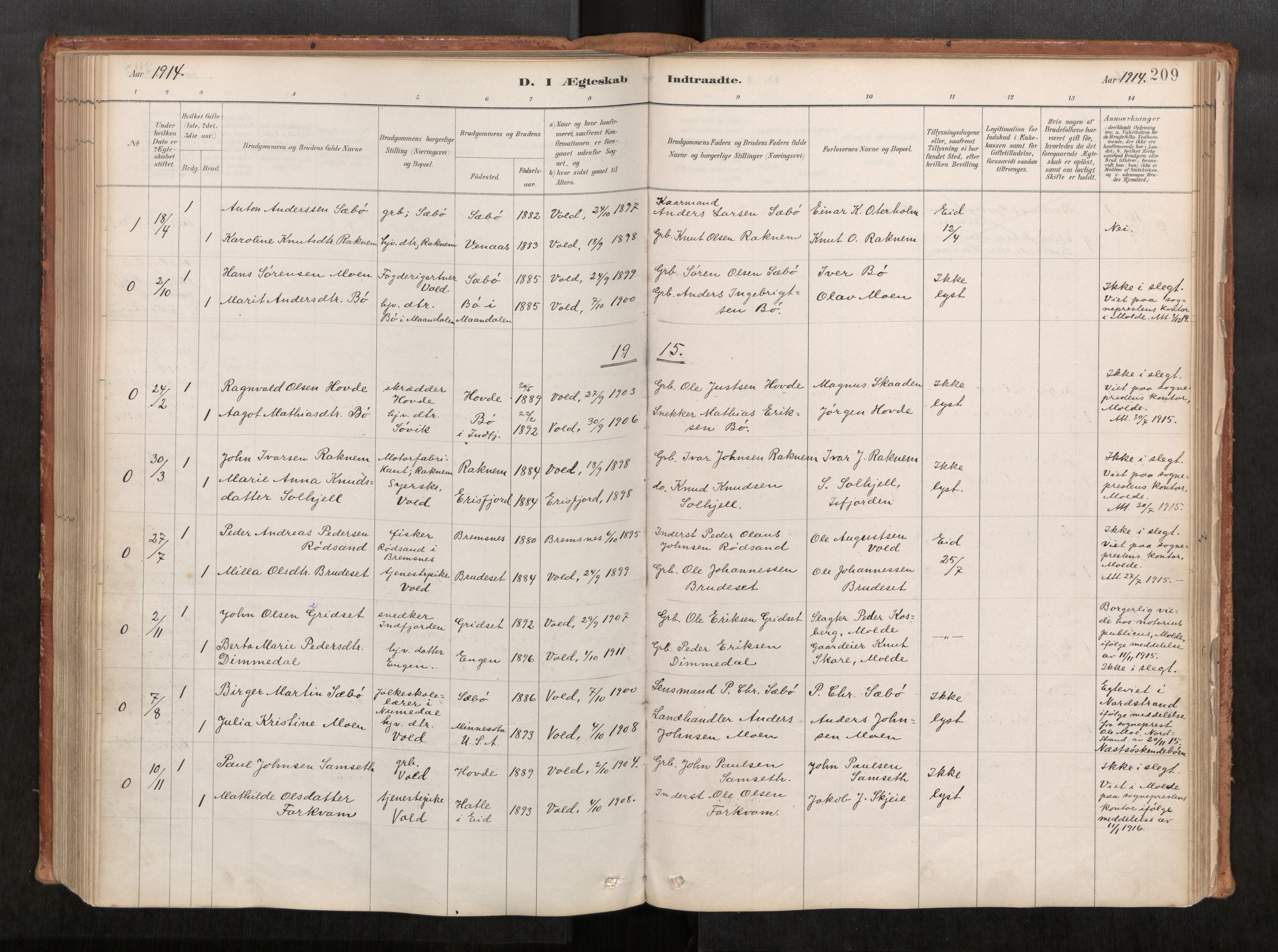 Ministerialprotokoller, klokkerbøker og fødselsregistre - Møre og Romsdal, AV/SAT-A-1454/543/L0568: Ministerialbok nr. 543A03, 1885-1915, s. 209
