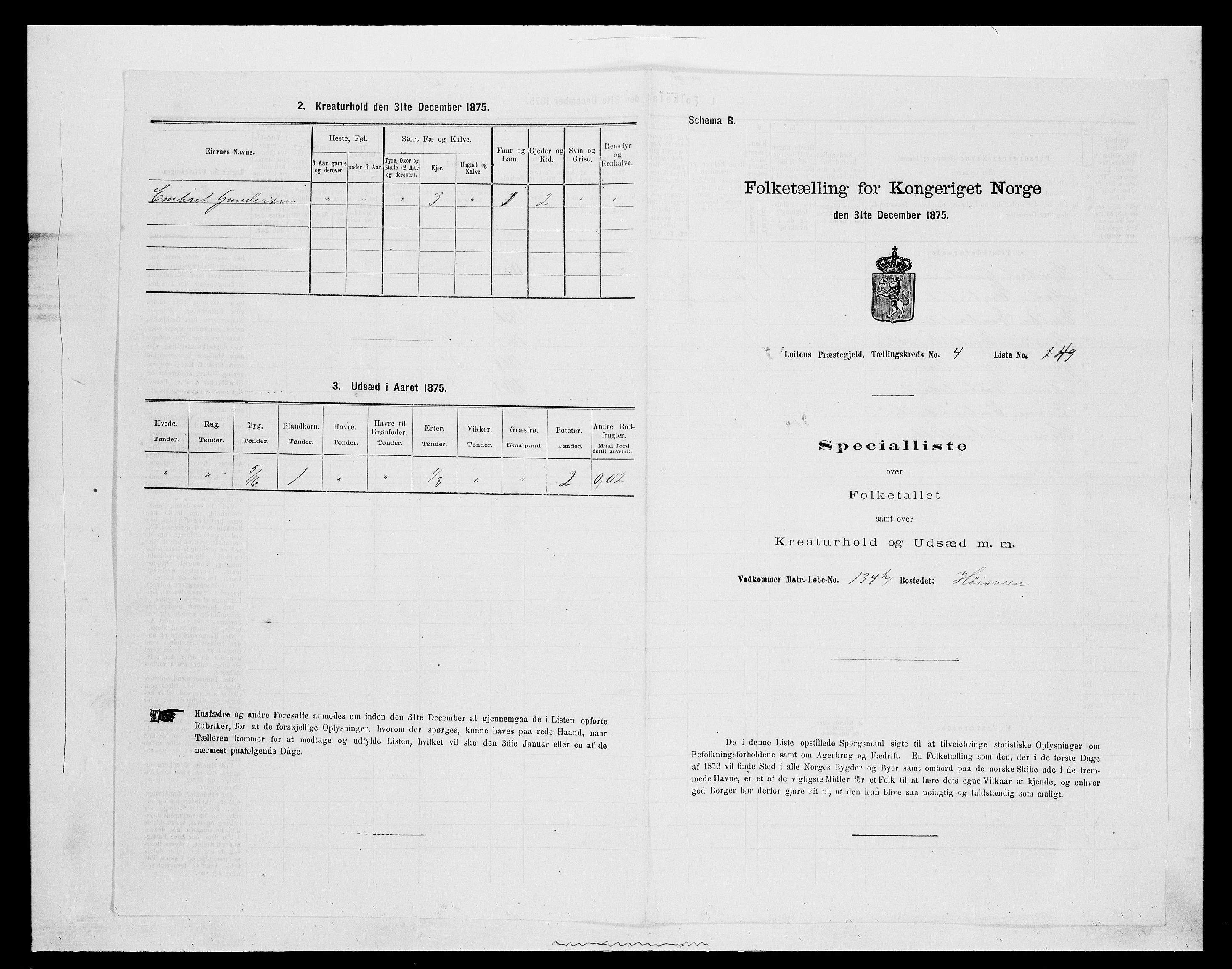 SAH, Folketelling 1875 for 0415P Løten prestegjeld, 1875, s. 929