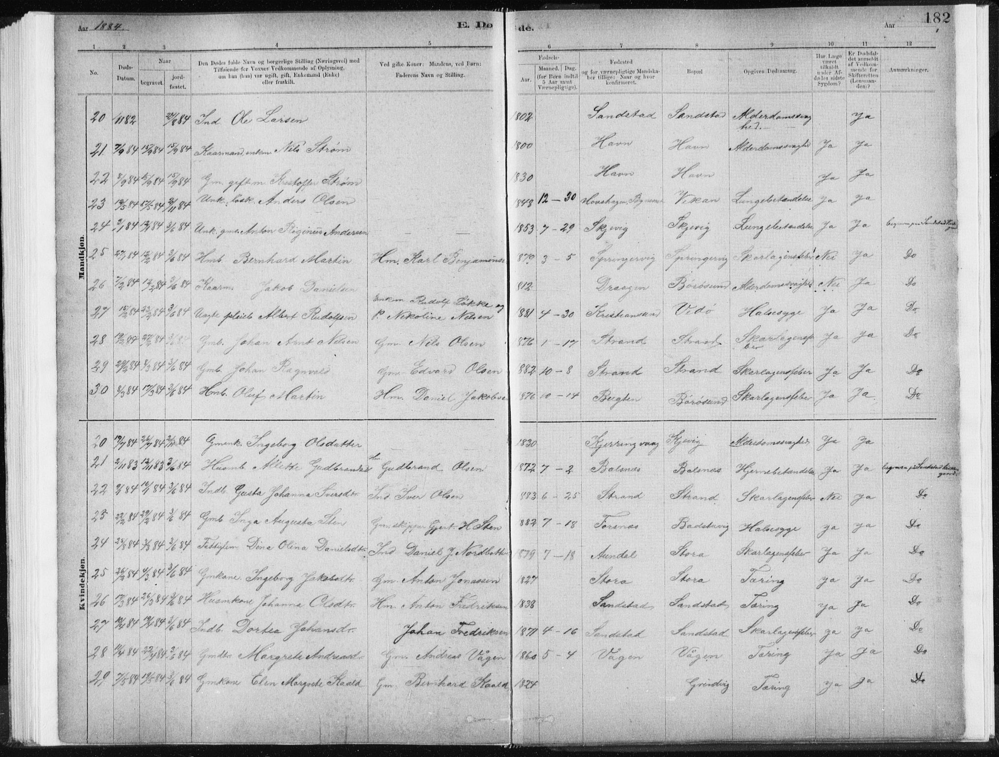 Ministerialprotokoller, klokkerbøker og fødselsregistre - Sør-Trøndelag, SAT/A-1456/637/L0558: Ministerialbok nr. 637A01, 1882-1899, s. 182