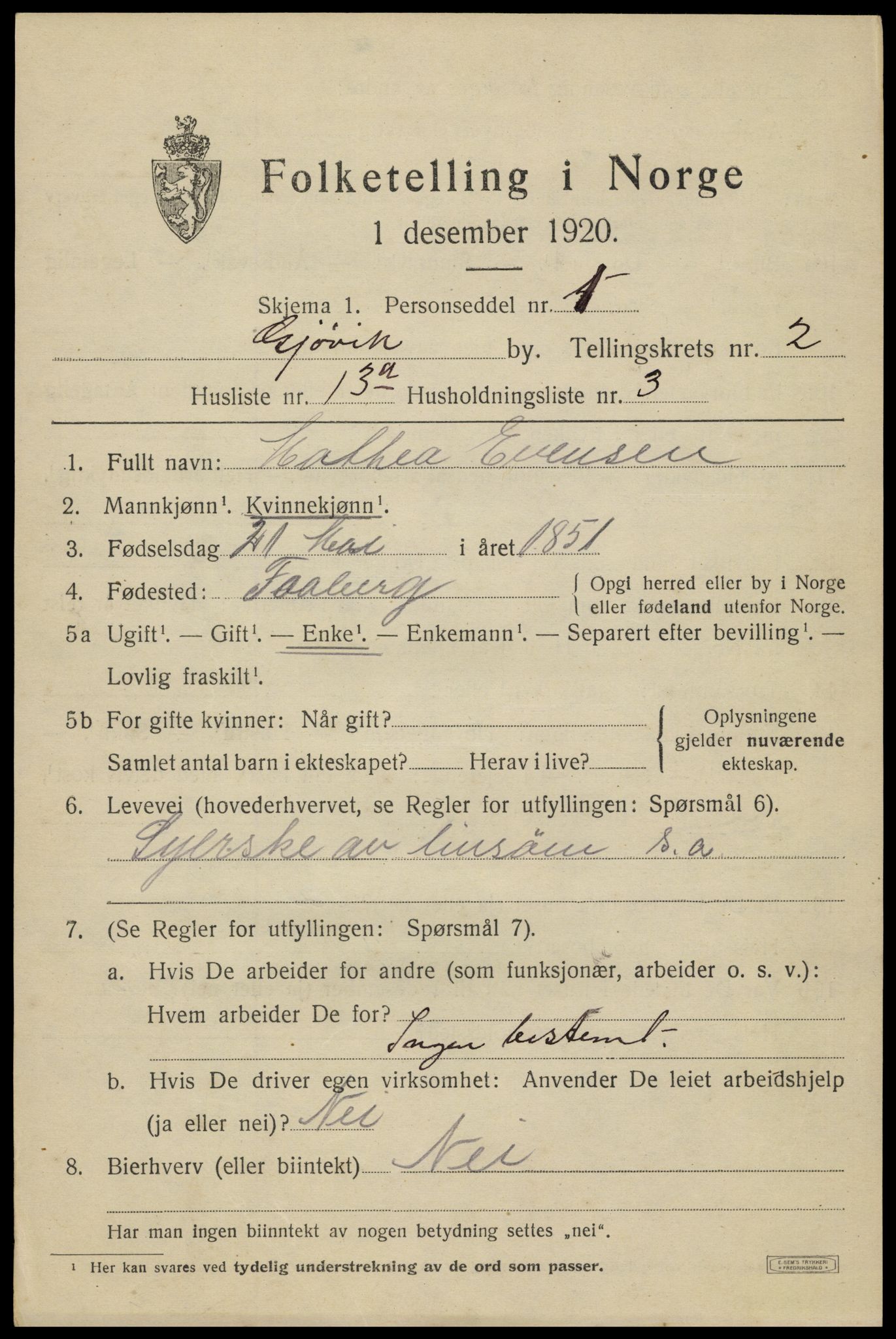 SAH, Folketelling 1920 for 0502 Gjøvik kjøpstad, 1920, s. 4836