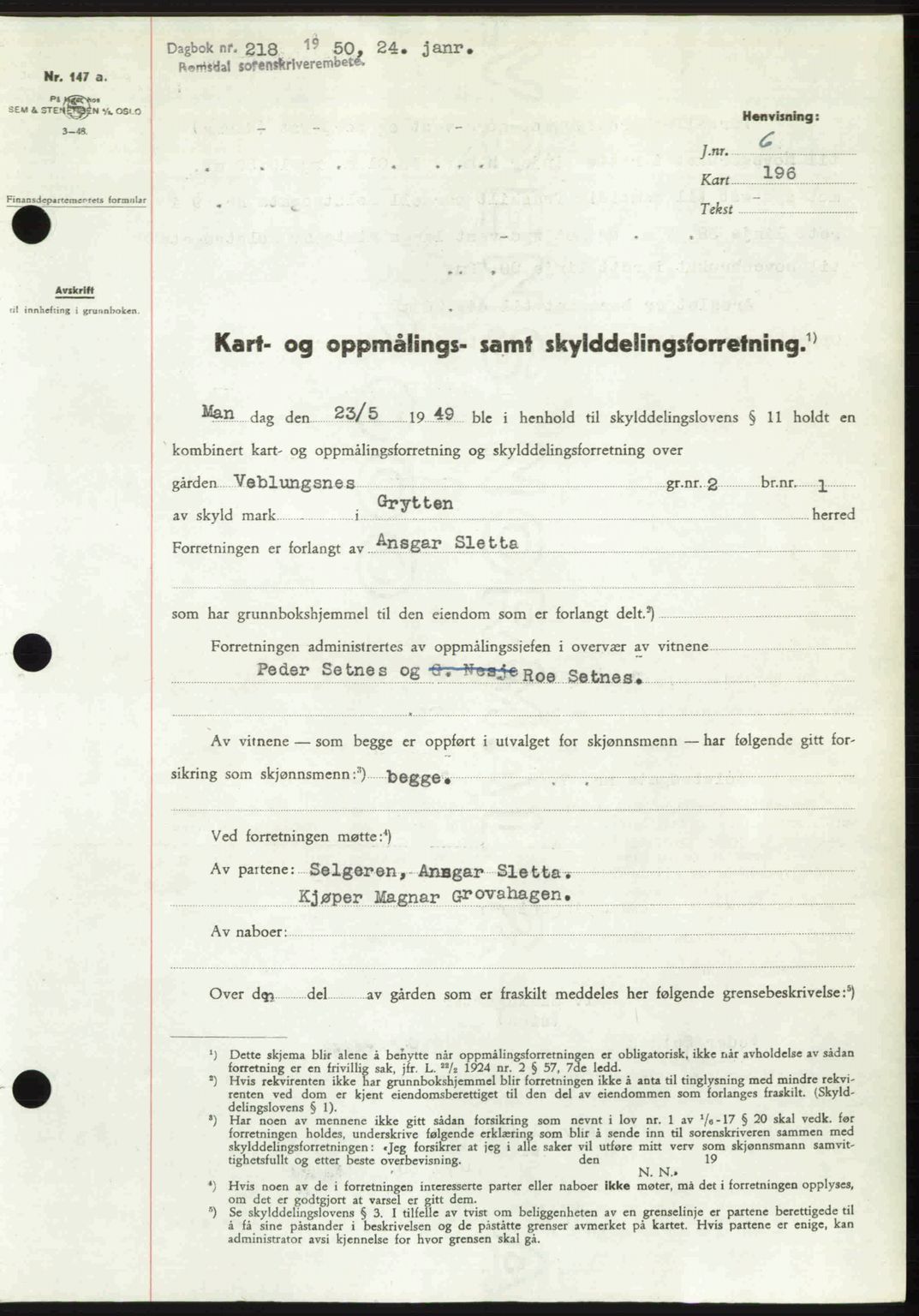 Romsdal sorenskriveri, SAT/A-4149/1/2/2C: Pantebok nr. A32, 1950-1950, Dagboknr: 218/1950