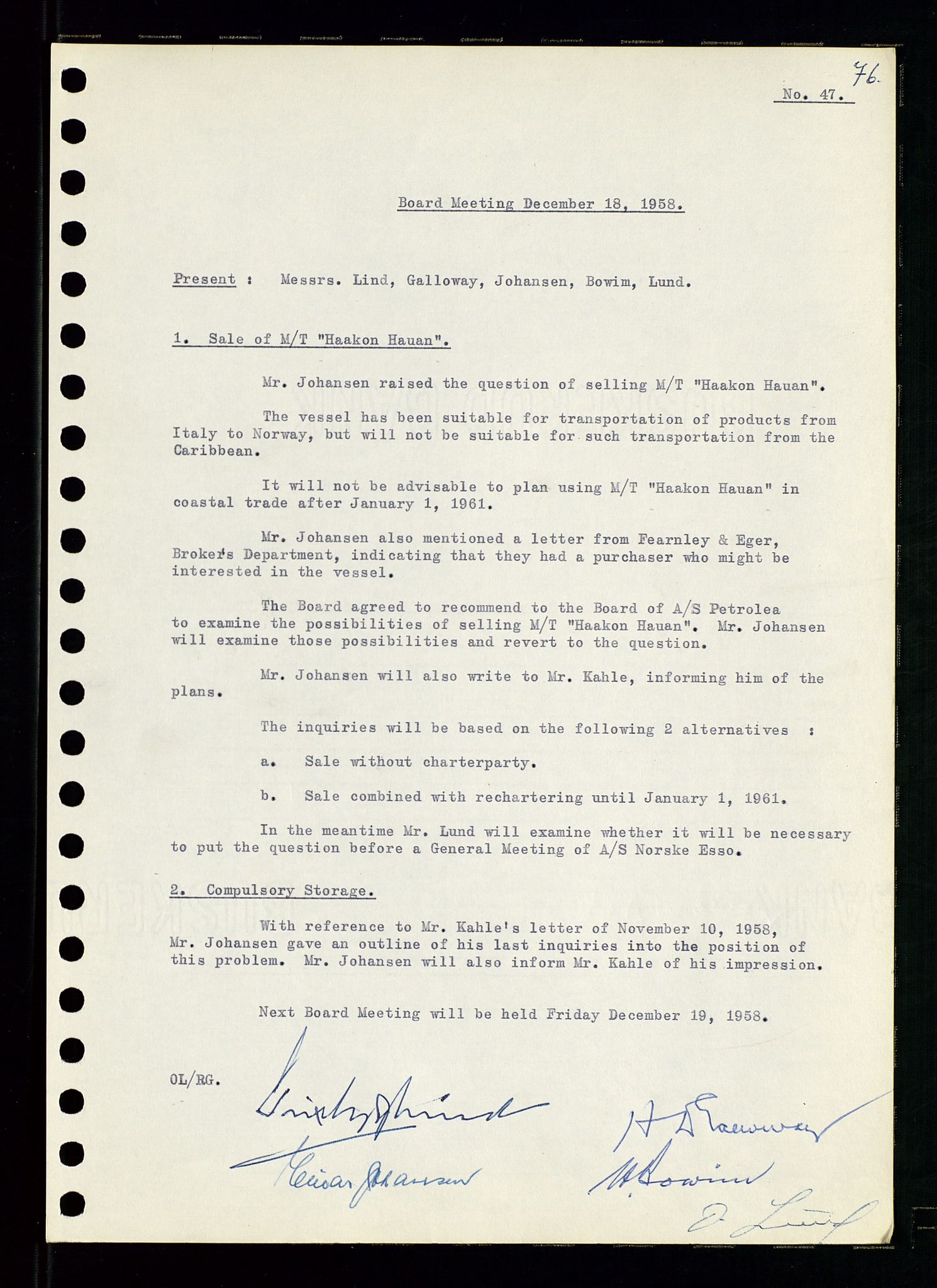 Pa 0982 - Esso Norge A/S, SAST/A-100448/A/Aa/L0001/0001: Den administrerende direksjon Board minutes (styrereferater) / Den administrerende direksjon Board minutes (styrereferater), 1958-1959, s. 76