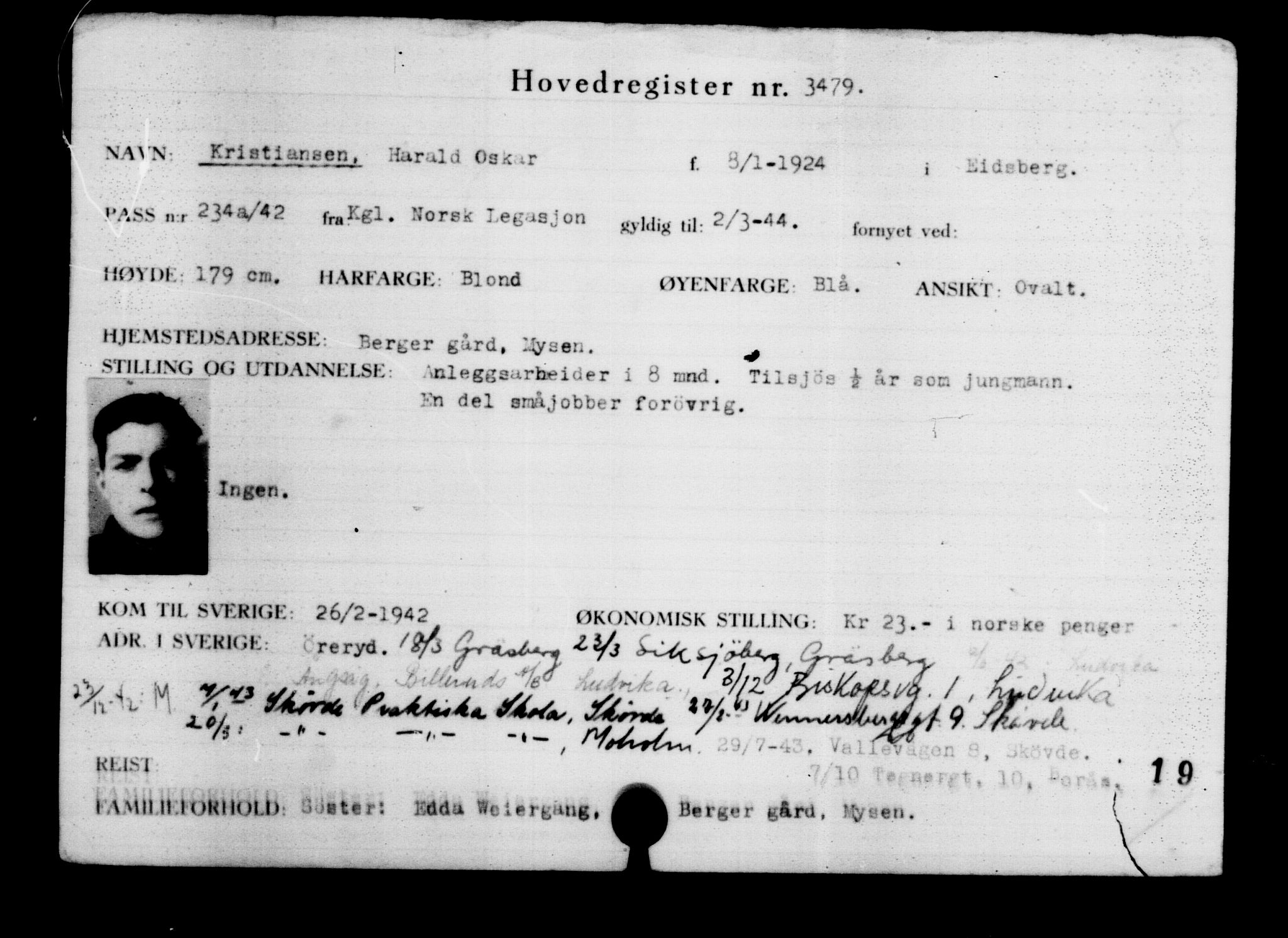 Utenriksstasjonene, Legasjonen i Stockholm, Flyktningkontoret, AV/RA-S-6753/V/Va/L0003: Kjesäterkartoteket, flyktninger med registreringsnr. 2001-3495, 1940-1945, s. 1993
