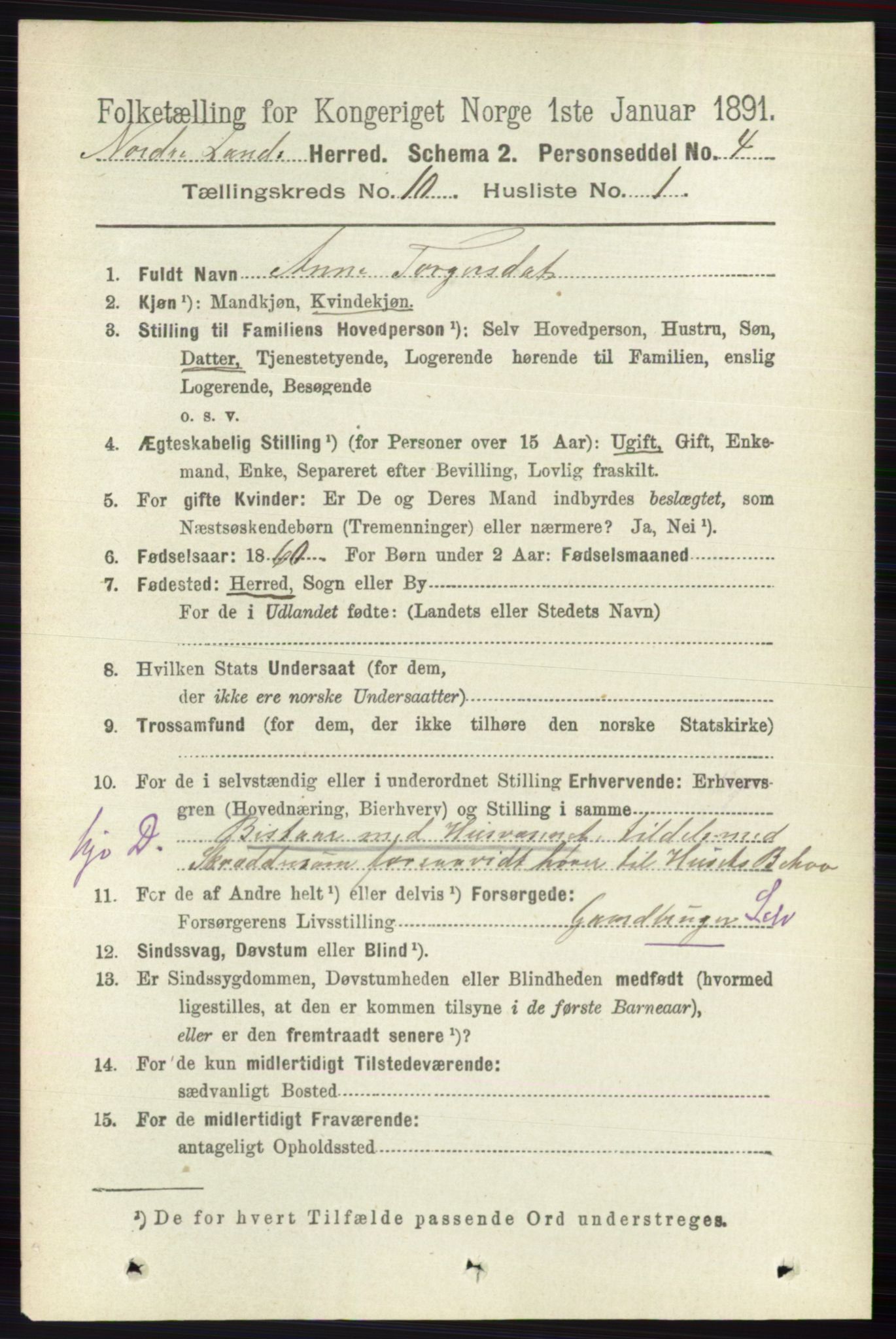 RA, Folketelling 1891 for 0538 Nordre Land herred, 1891, s. 2808
