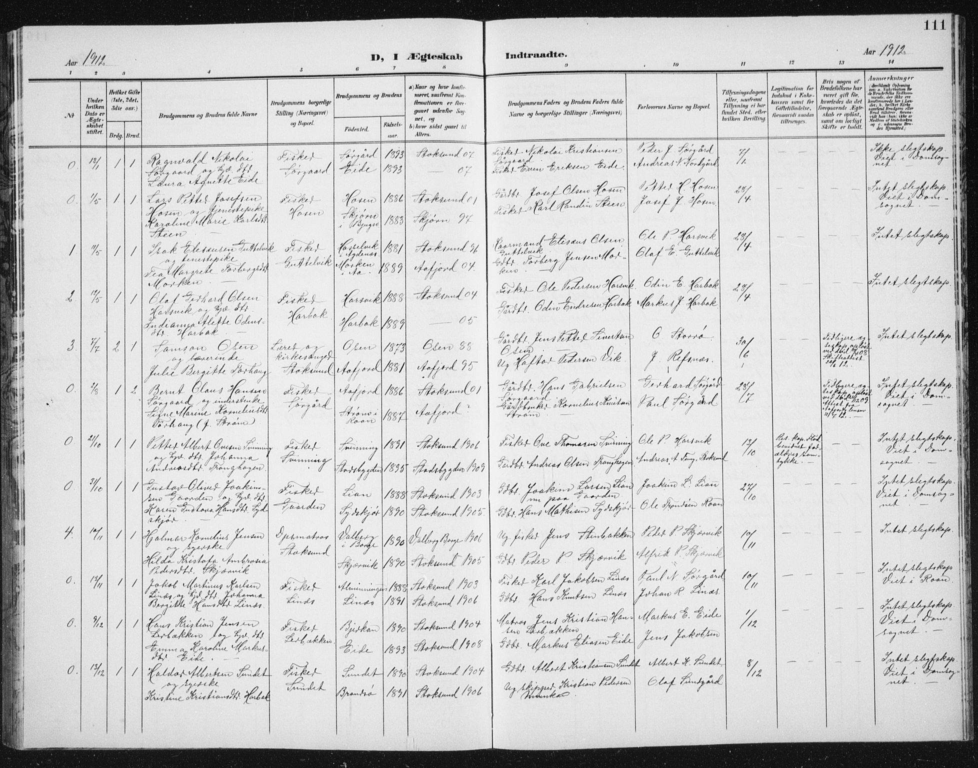 Ministerialprotokoller, klokkerbøker og fødselsregistre - Sør-Trøndelag, SAT/A-1456/656/L0699: Klokkerbok nr. 656C05, 1905-1920, s. 111