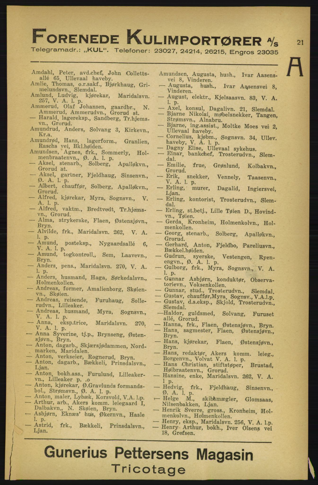 Aker adressebok/adressekalender, PUBL/001/A/003: Akers adressekalender, 1924-1925, s. 21