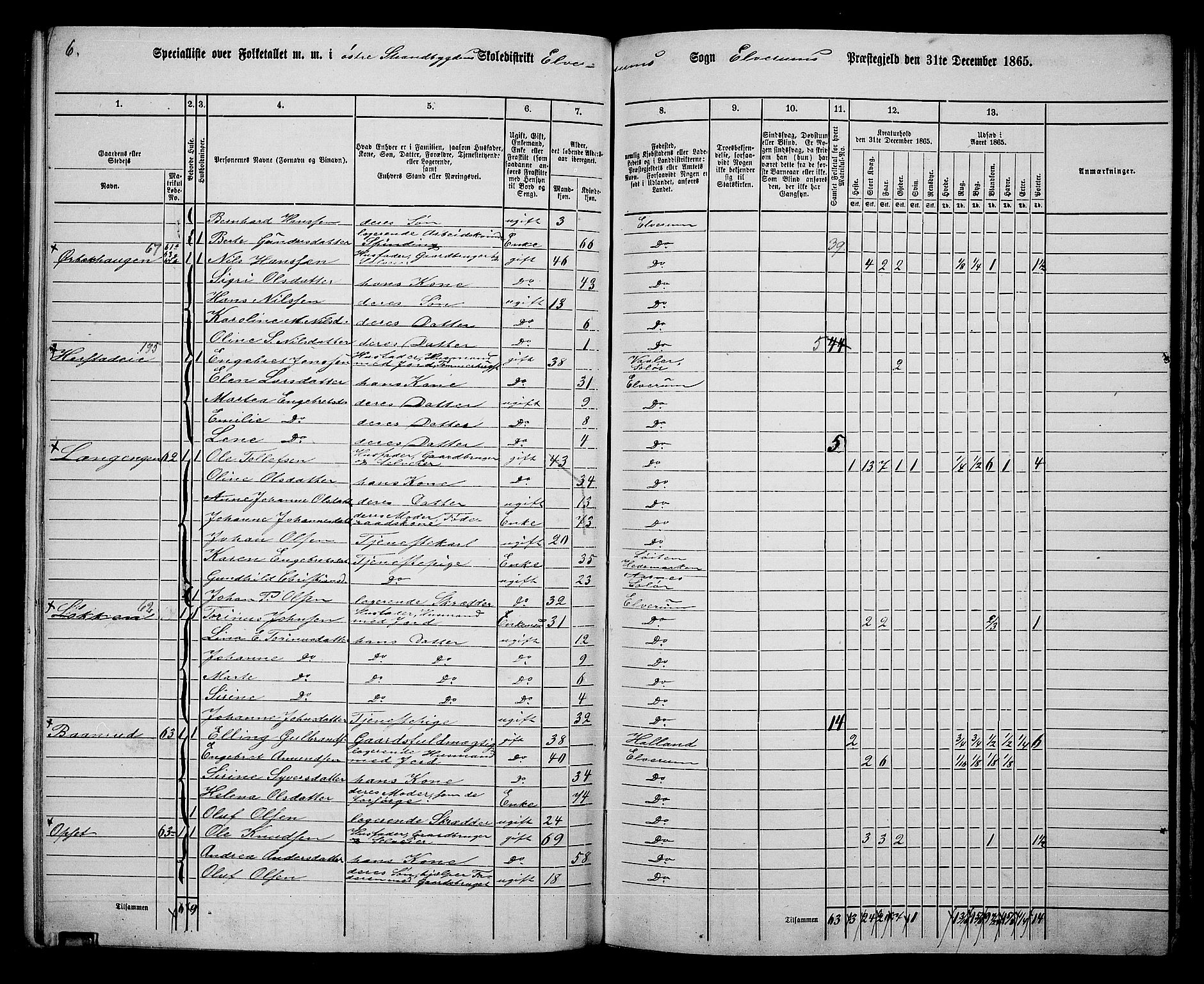 RA, Folketelling 1865 for 0427P Elverum prestegjeld, 1865, s. 142