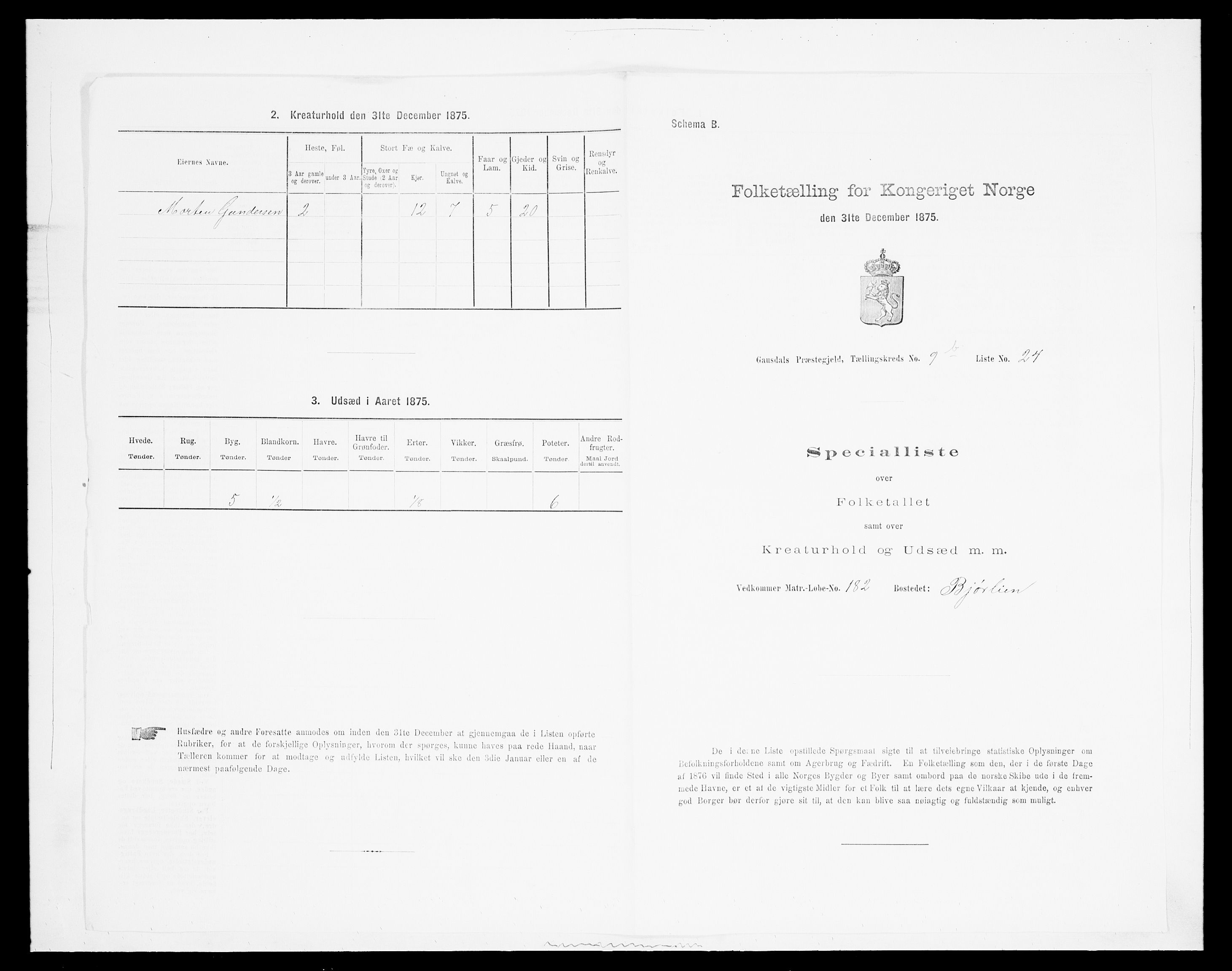 SAH, Folketelling 1875 for 0522P Gausdal prestegjeld, 1875, s. 1642