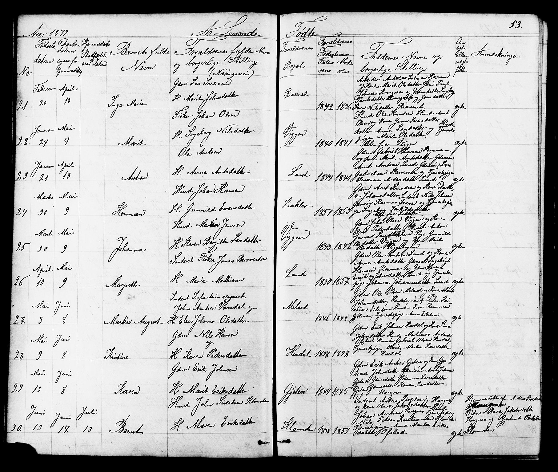 Ministerialprotokoller, klokkerbøker og fødselsregistre - Sør-Trøndelag, SAT/A-1456/665/L0777: Klokkerbok nr. 665C02, 1867-1915, s. 53