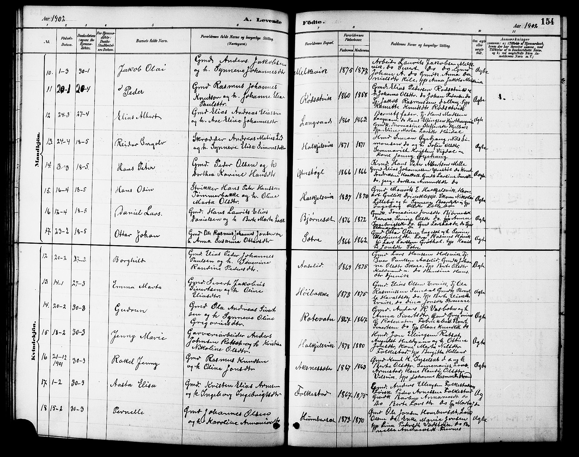 Ministerialprotokoller, klokkerbøker og fødselsregistre - Møre og Romsdal, AV/SAT-A-1454/511/L0158: Klokkerbok nr. 511C04, 1884-1903, s. 154