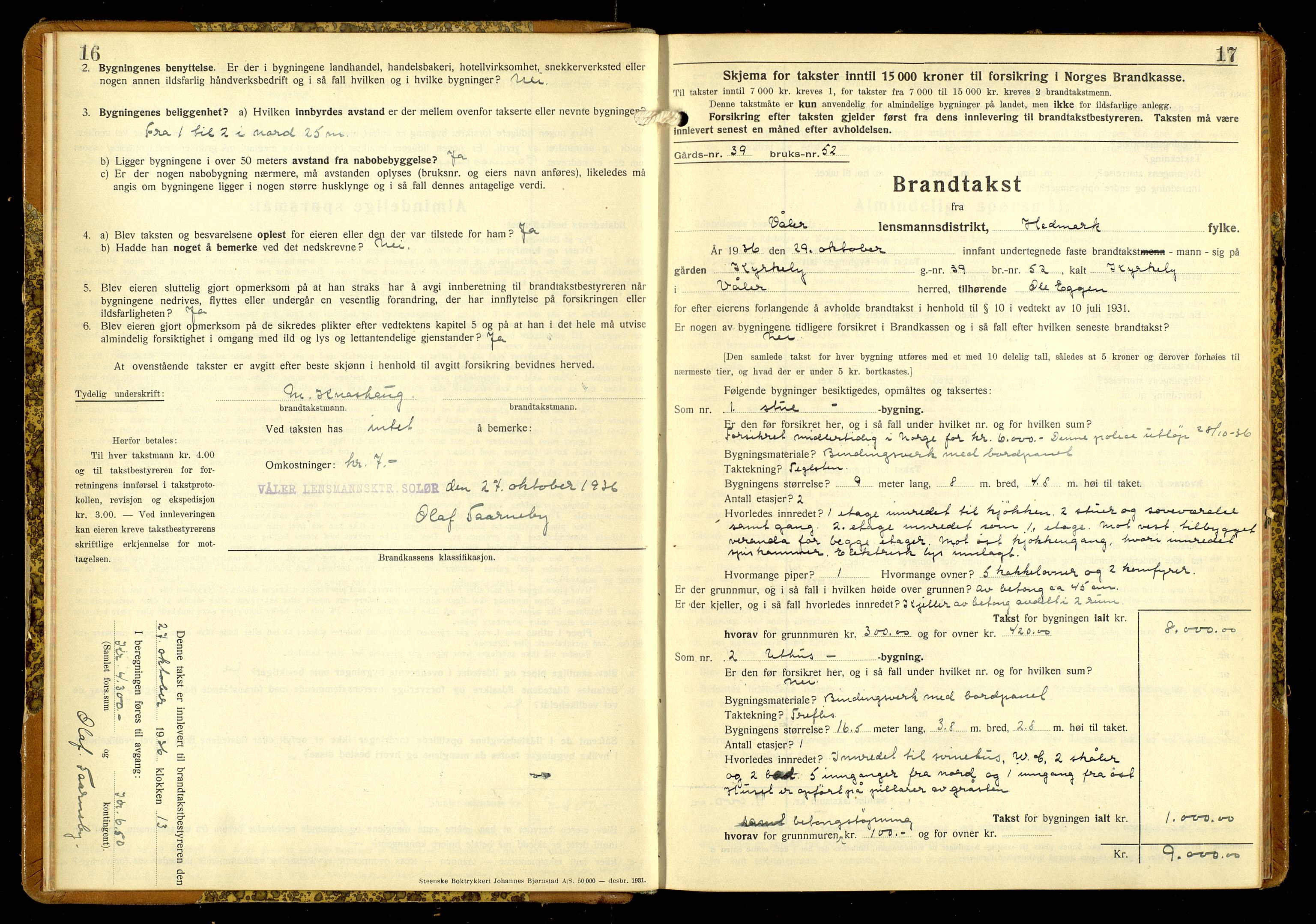 Norges Brannkasse, Våler, Hedmark, AV/SAH-NBRANV-019/F/L0026: Branntakstprotokoll, 1936-1938