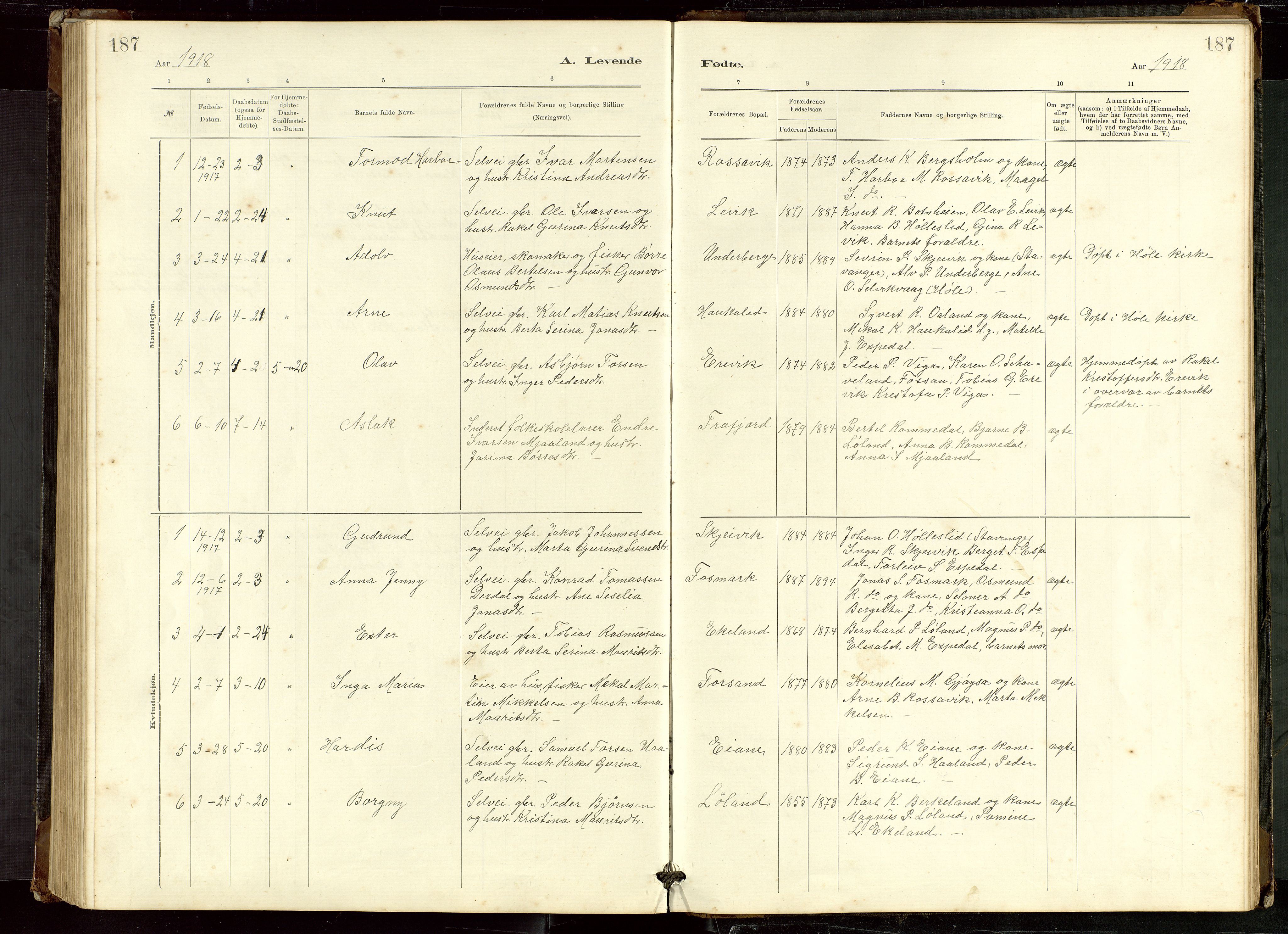 Høgsfjord sokneprestkontor, SAST/A-101624/H/Ha/Hab/L0009: Klokkerbok nr. B 9, 1883-1920, s. 187