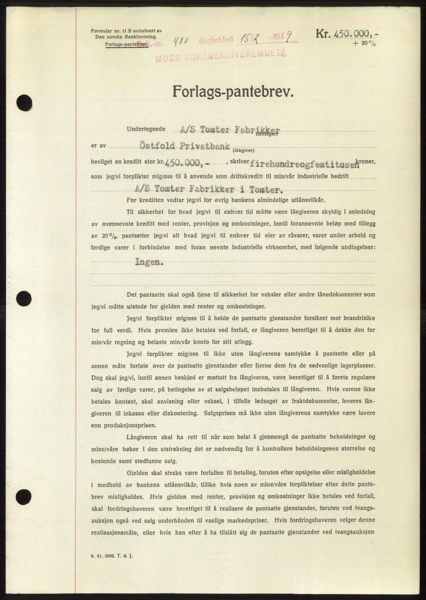 Moss sorenskriveri, SAO/A-10168: Pantebok nr. B21, 1949-1949, Dagboknr: 480/1949