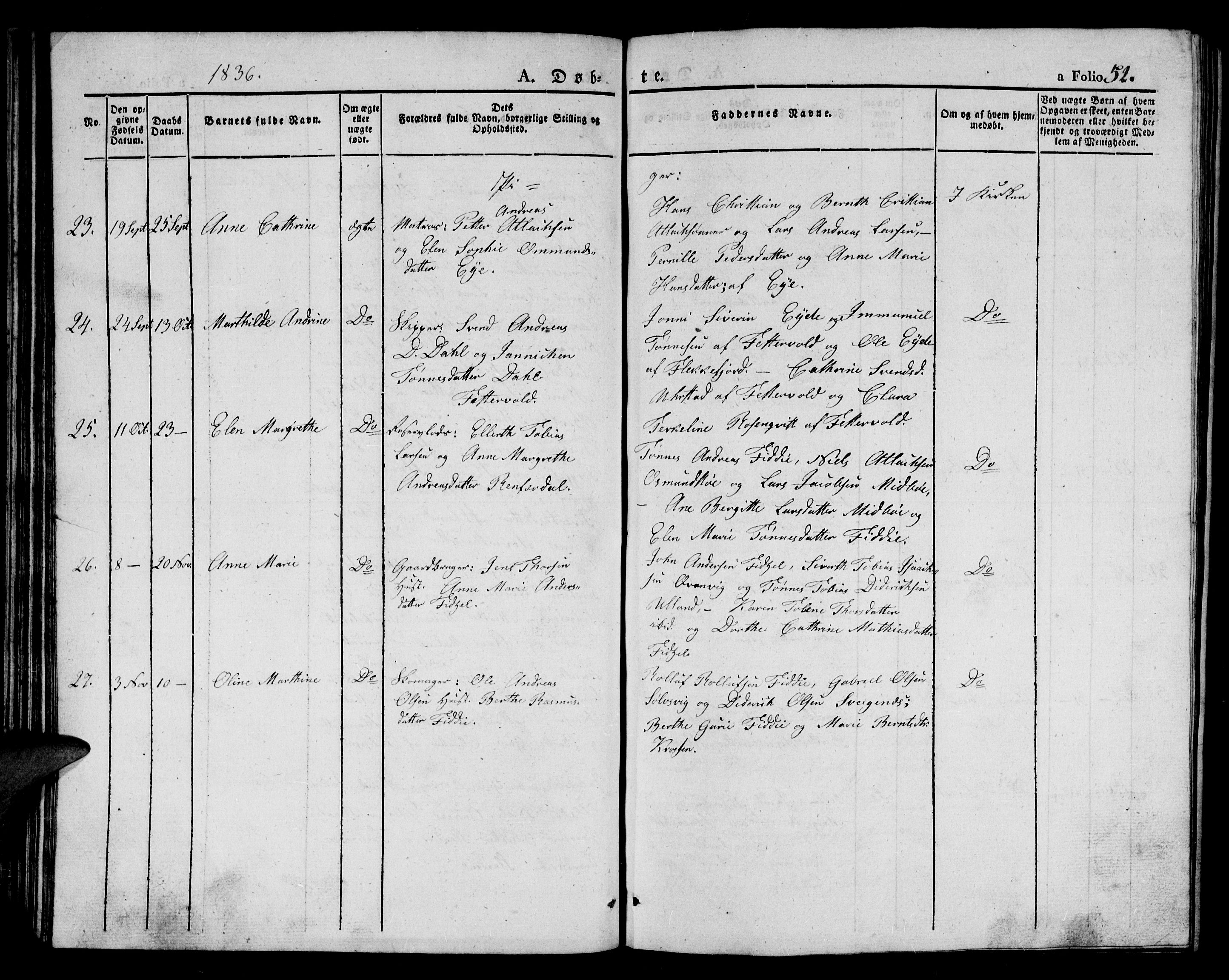 Flekkefjord sokneprestkontor, AV/SAK-1111-0012/F/Fb/Fbb/L0002: Klokkerbok nr. B 2a, 1831-1866, s. 52