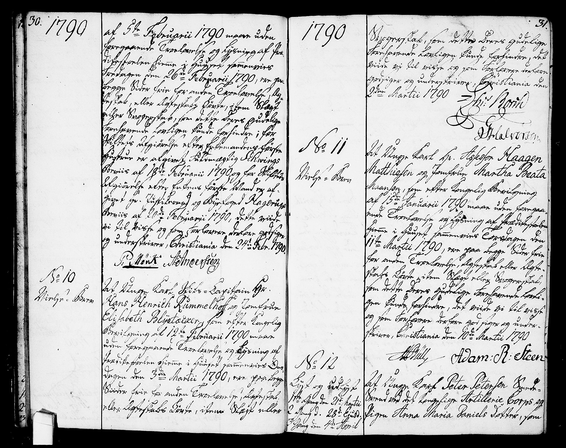 Oslo domkirke Kirkebøker, AV/SAO-A-10752/L/La/L0010: Forlovererklæringer nr. 10, 1789-1807, s. 30-31