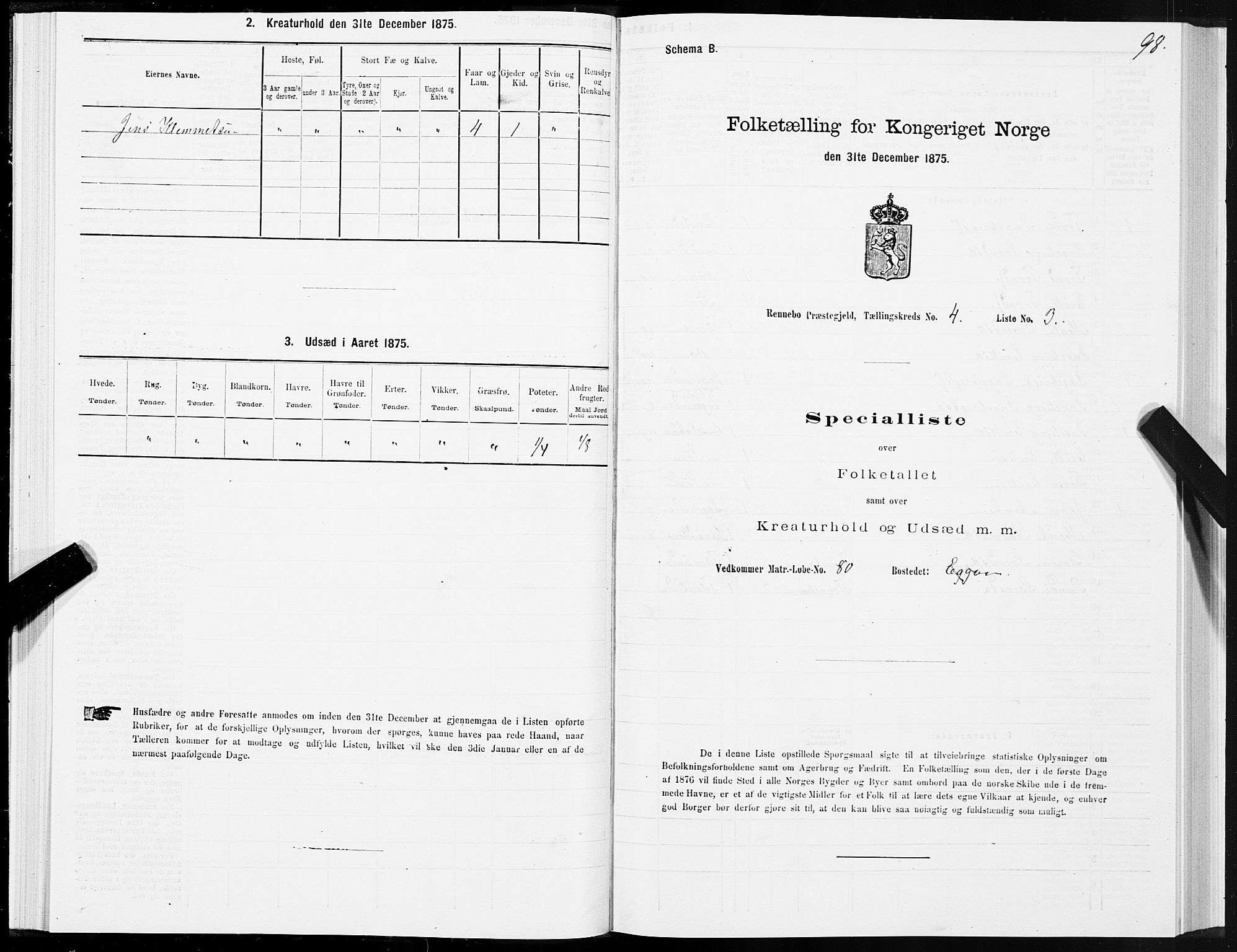 SAT, Folketelling 1875 for 1635P Rennebu prestegjeld, 1875, s. 2098