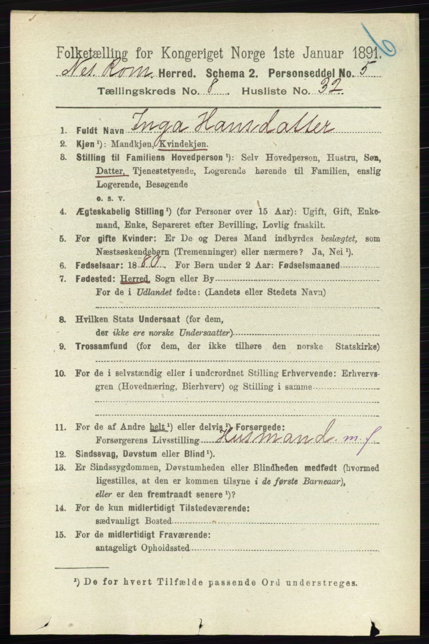 RA, Folketelling 1891 for 0236 Nes herred, 1891, s. 4798