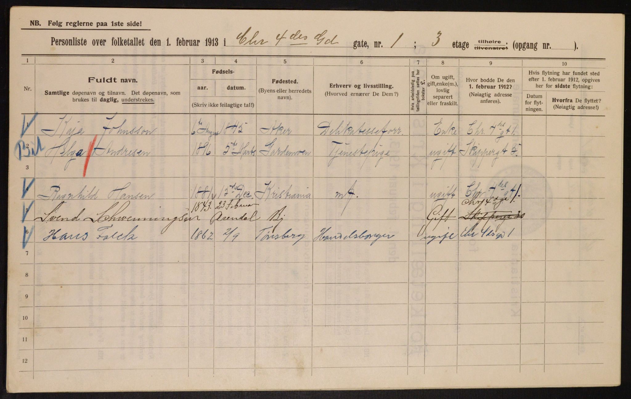 OBA, Kommunal folketelling 1.2.1913 for Kristiania, 1913, s. 53839