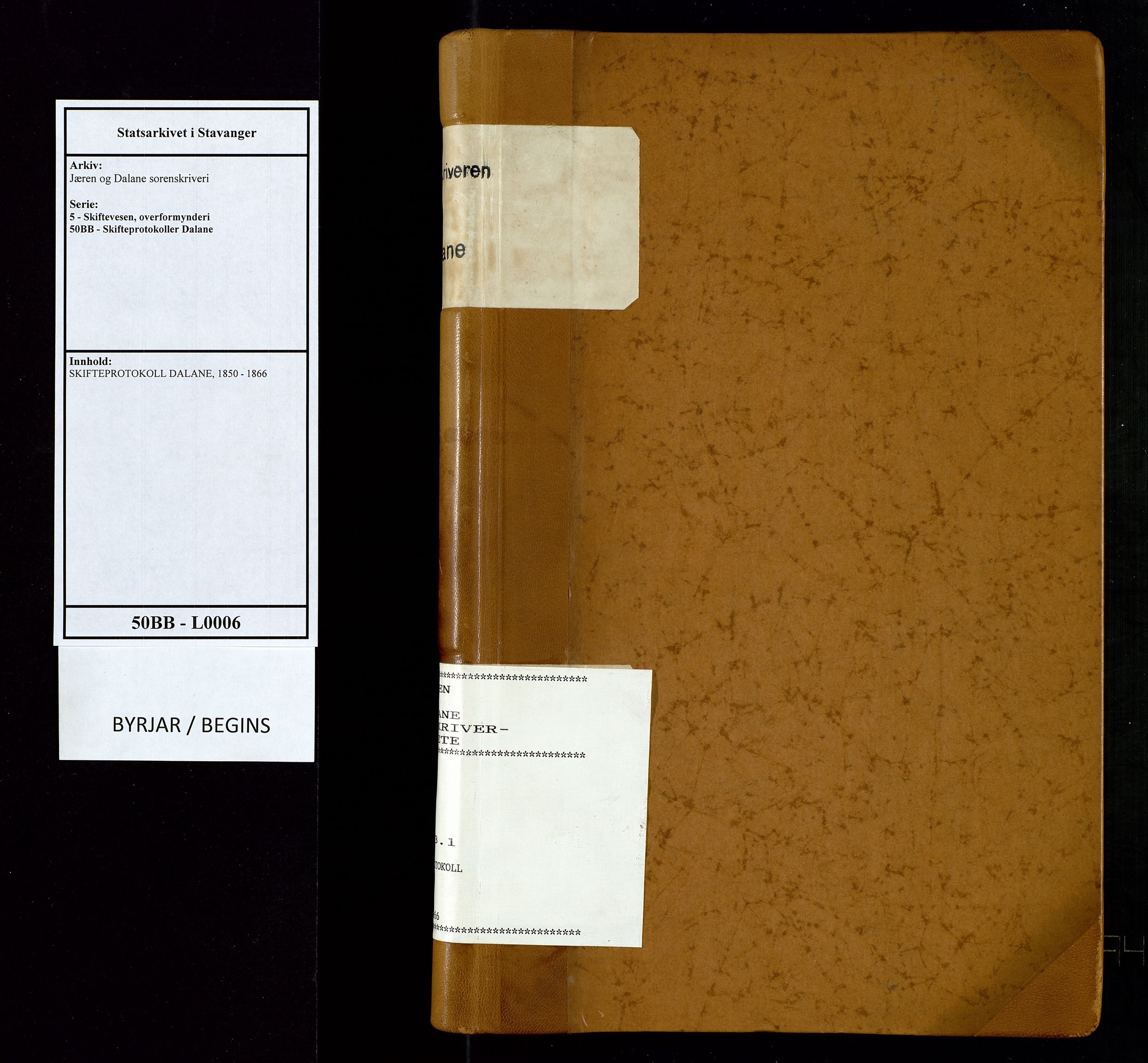 Jæren og Dalane sorenskriveri, AV/SAST-A-100306/5/50BB/L0006: SKIFTEPROTOKOLL DALANE, 1850-1866