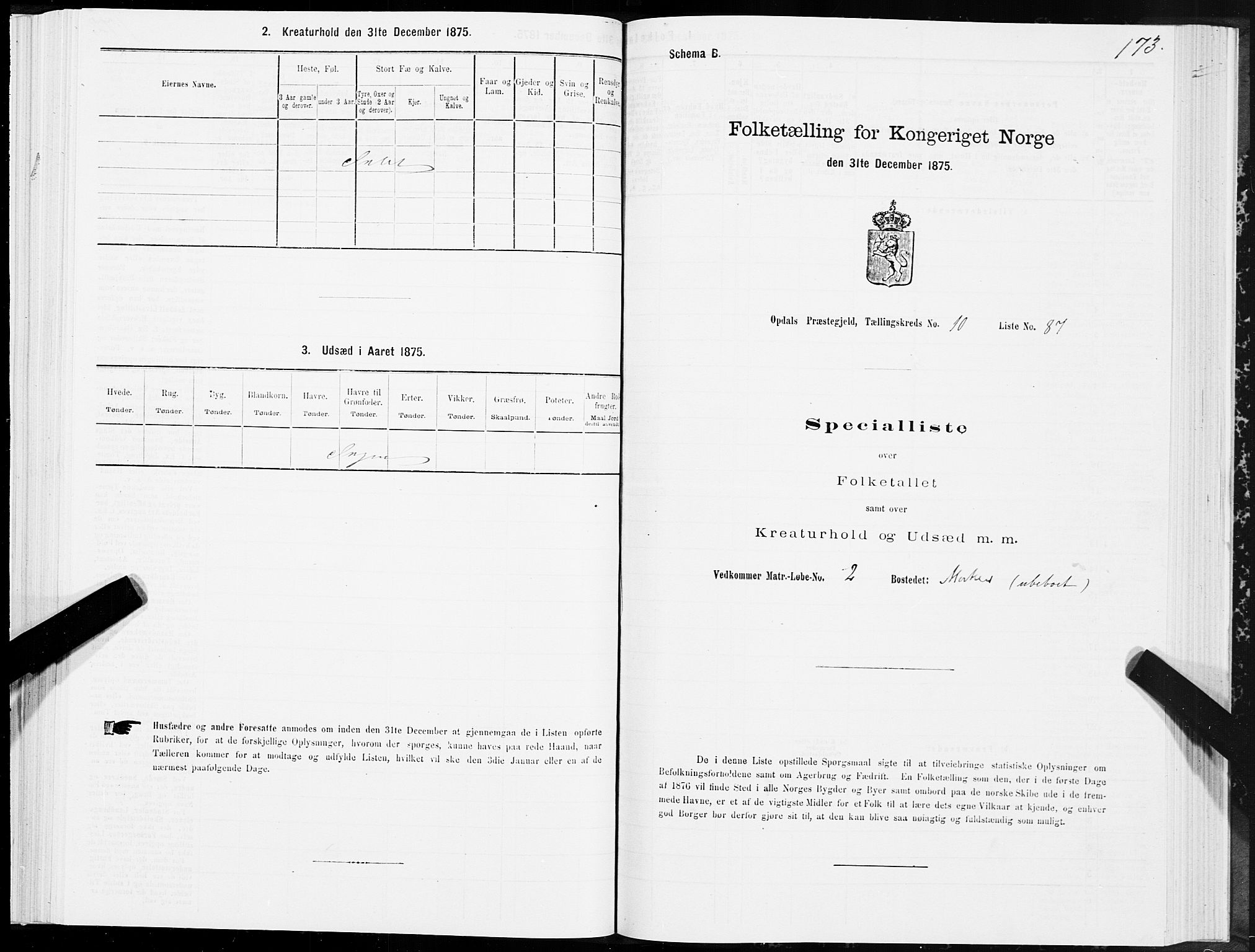 SAT, Folketelling 1875 for 1634P Oppdal prestegjeld, 1875, s. 7173