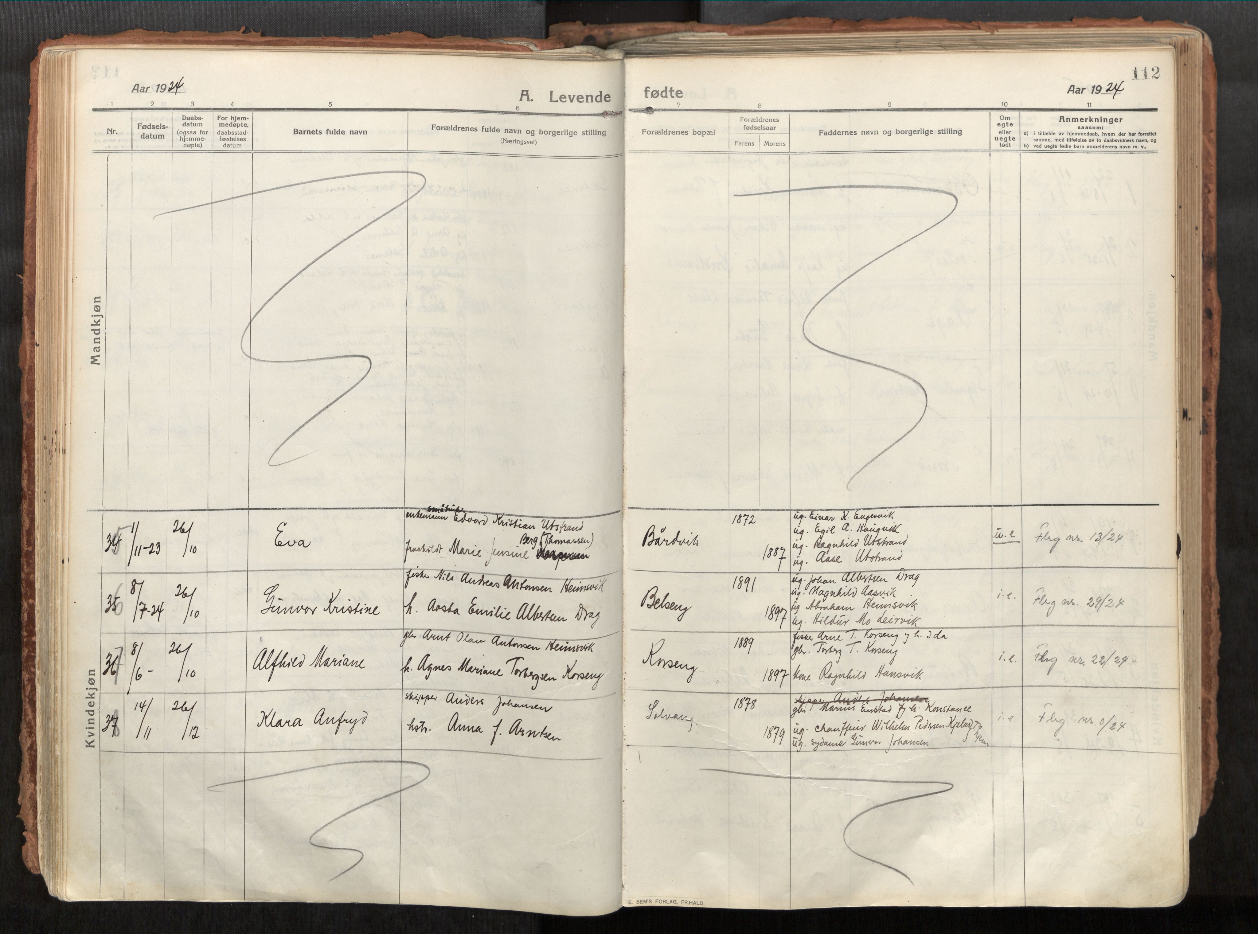 Vikna sokneprestkontor, SAT/A-1173/1/I/I1/I1a/L0001: Ministerialbok nr. 1, 1913-1934, s. 112