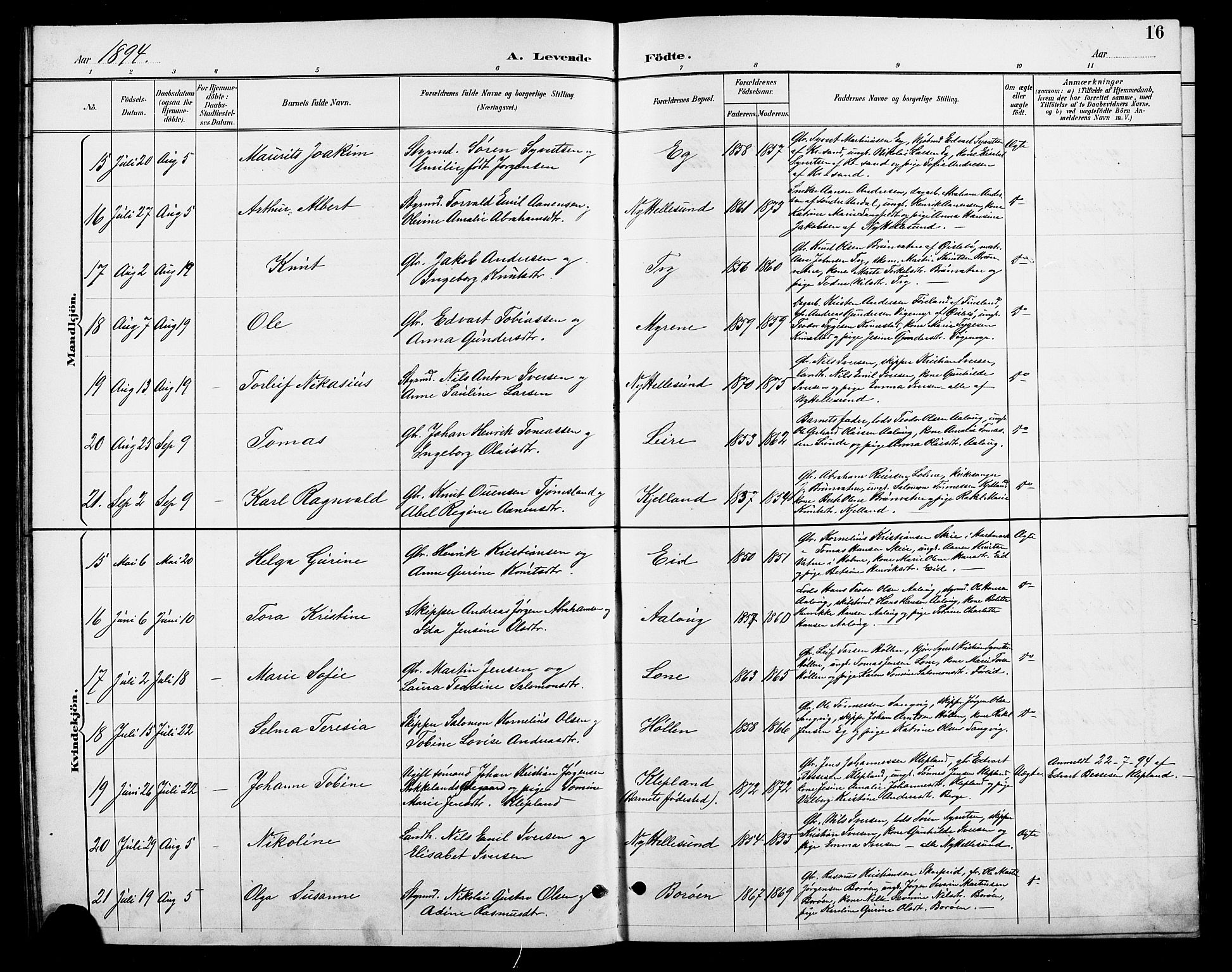 Søgne sokneprestkontor, AV/SAK-1111-0037/F/Fb/Fbb/L0006: Klokkerbok nr. B 6, 1892-1911, s. 16