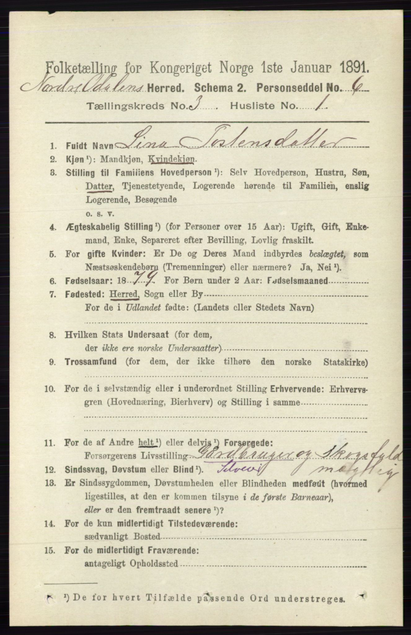 RA, Folketelling 1891 for 0418 Nord-Odal herred, 1891, s. 824